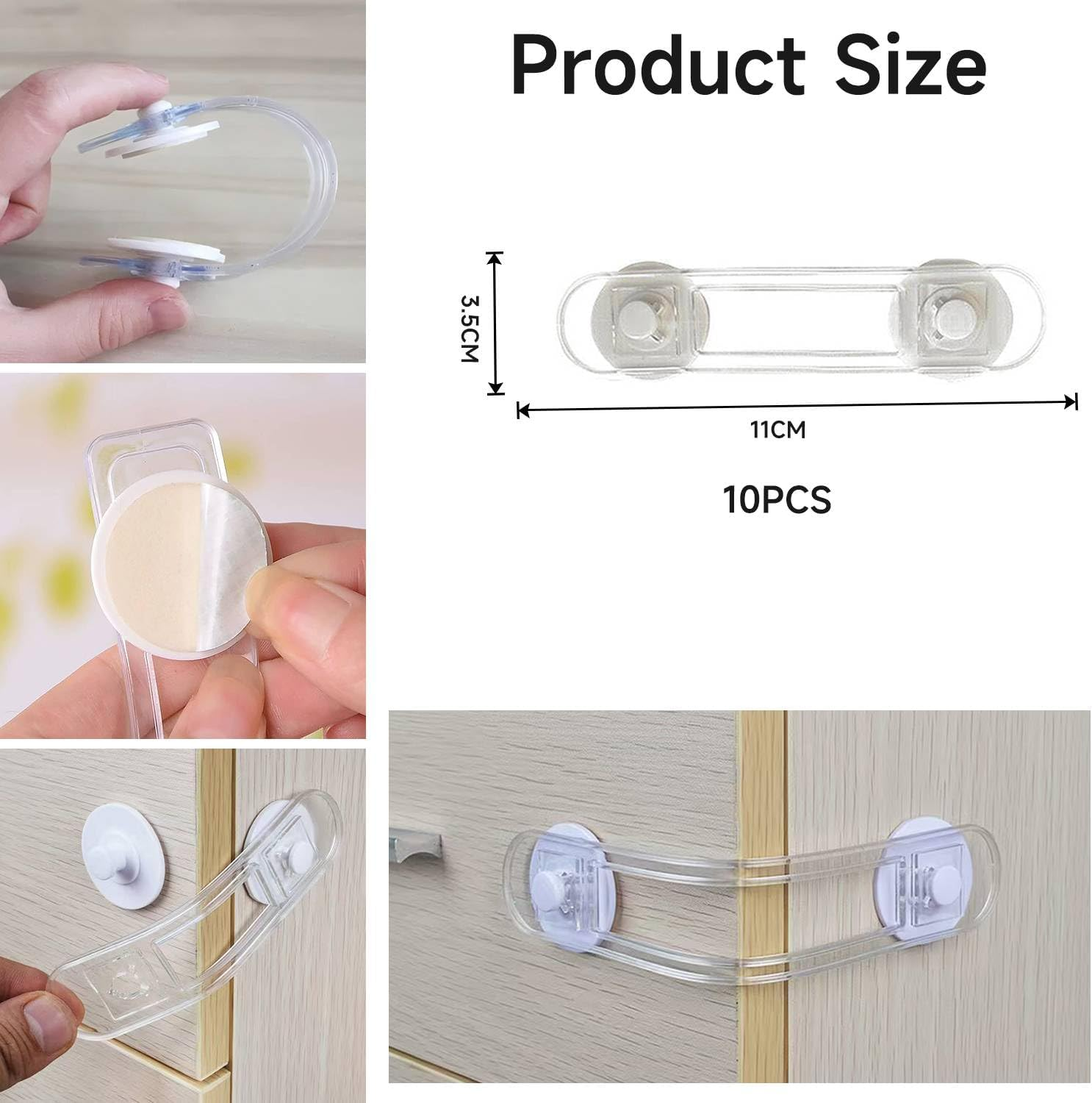 Child Safety Cabinet Locks - (10 Pack 11Cm) Baby Proofing Latches to Drawer Door Fridge Oven Toilet Seat Kitchen Cupboard Appliance Trash Can with 3M Adhesive - Adjustable Strap No Drill No Tool image number 6