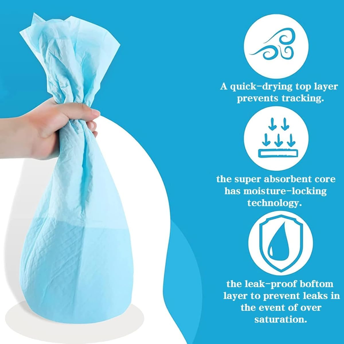 100 PCS Pet Training Pee Pads 18" X 24", Super Absorbent Disposable Dogs Diaper Pads Leak Pads, Fast Drying Pet Toilet/Puppy Potty Pee Mats for Dogs Cats Rabbits Pets - Blue (45*60Cm) image number 2