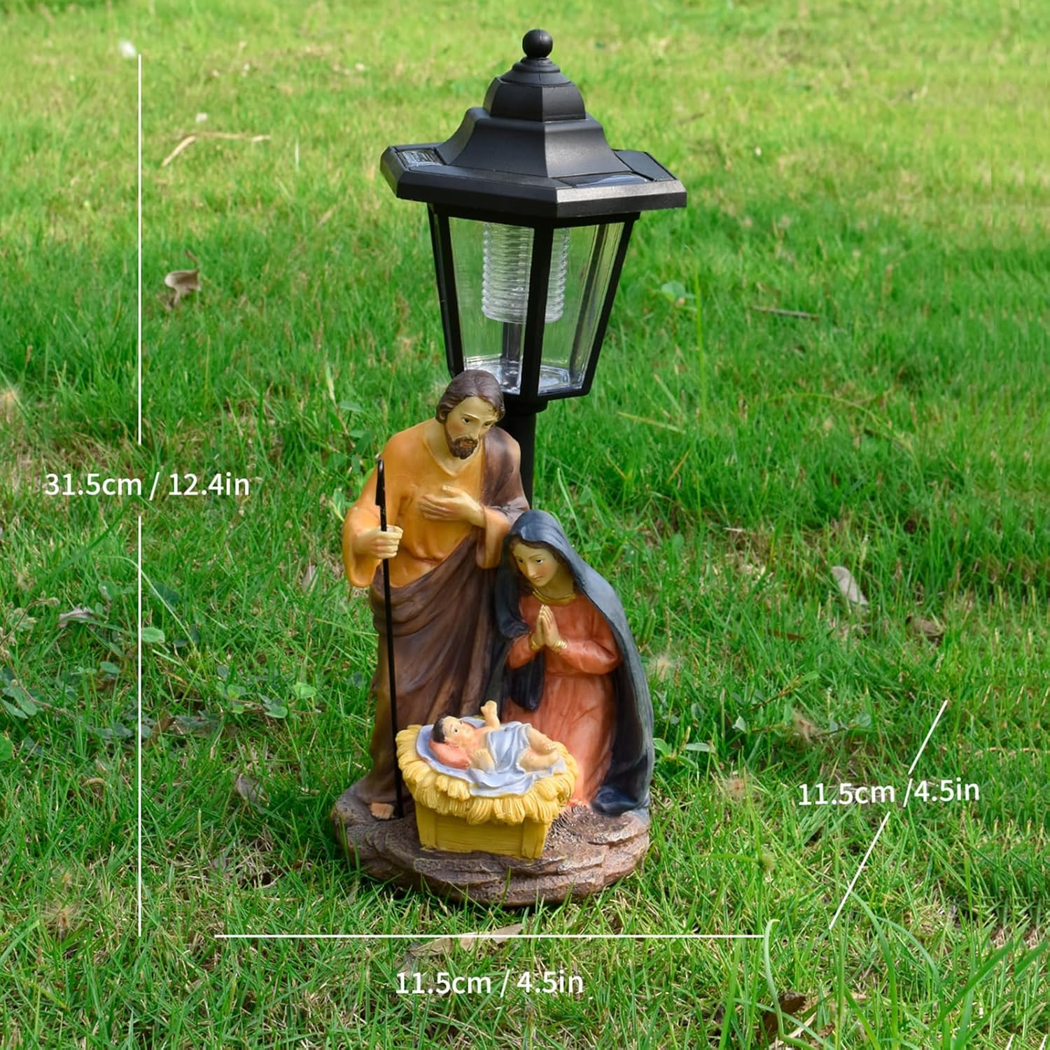 Handcrafted Solar Operated Light Nativity Manger Scene Resins Ornament Religious Outdoor Garden Lawns Decors Resins Religious image number 4