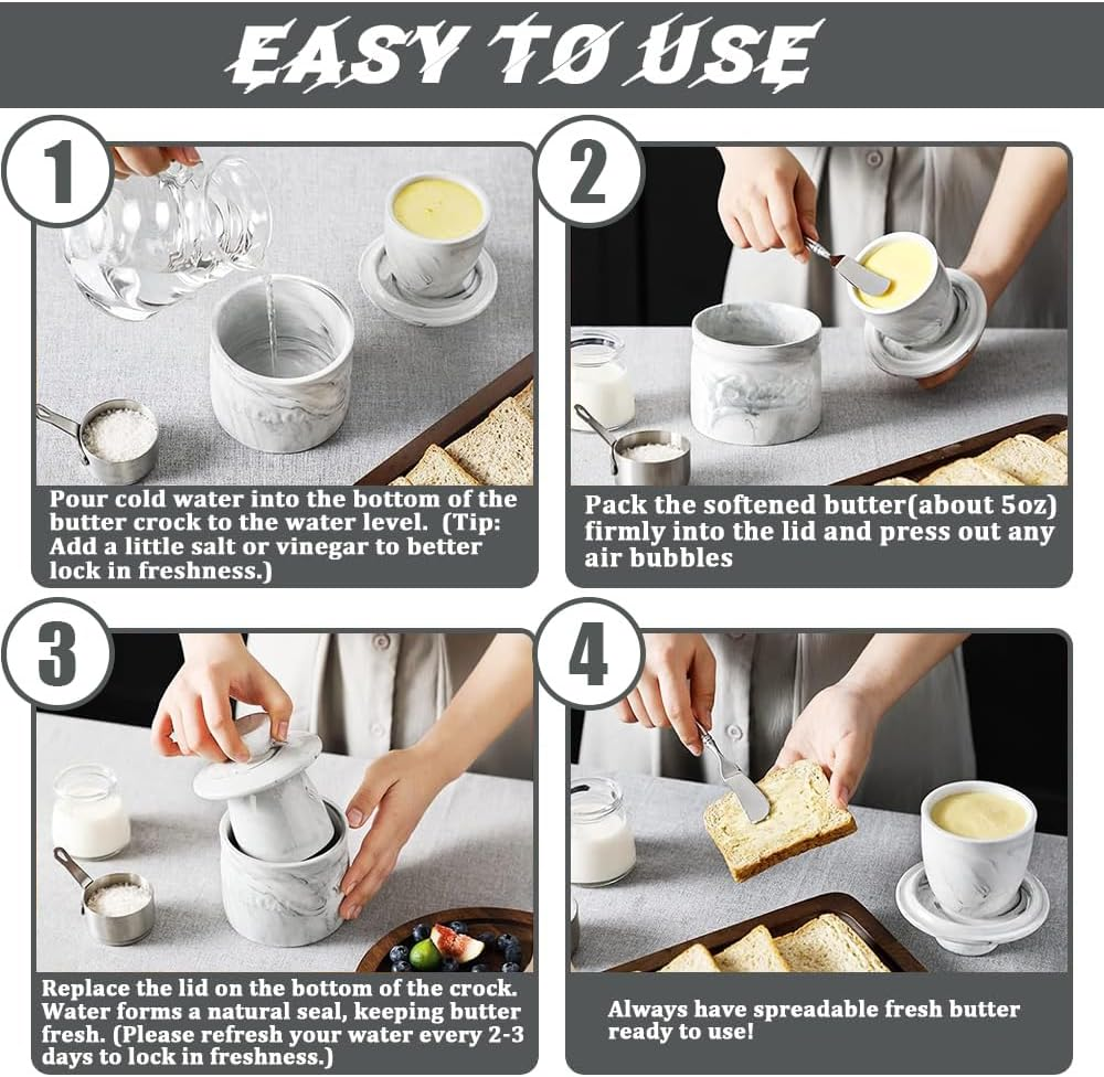 French Butter Crock for Counter with Water Line French Butter Dish for Counter (Stone Grain) image number 1