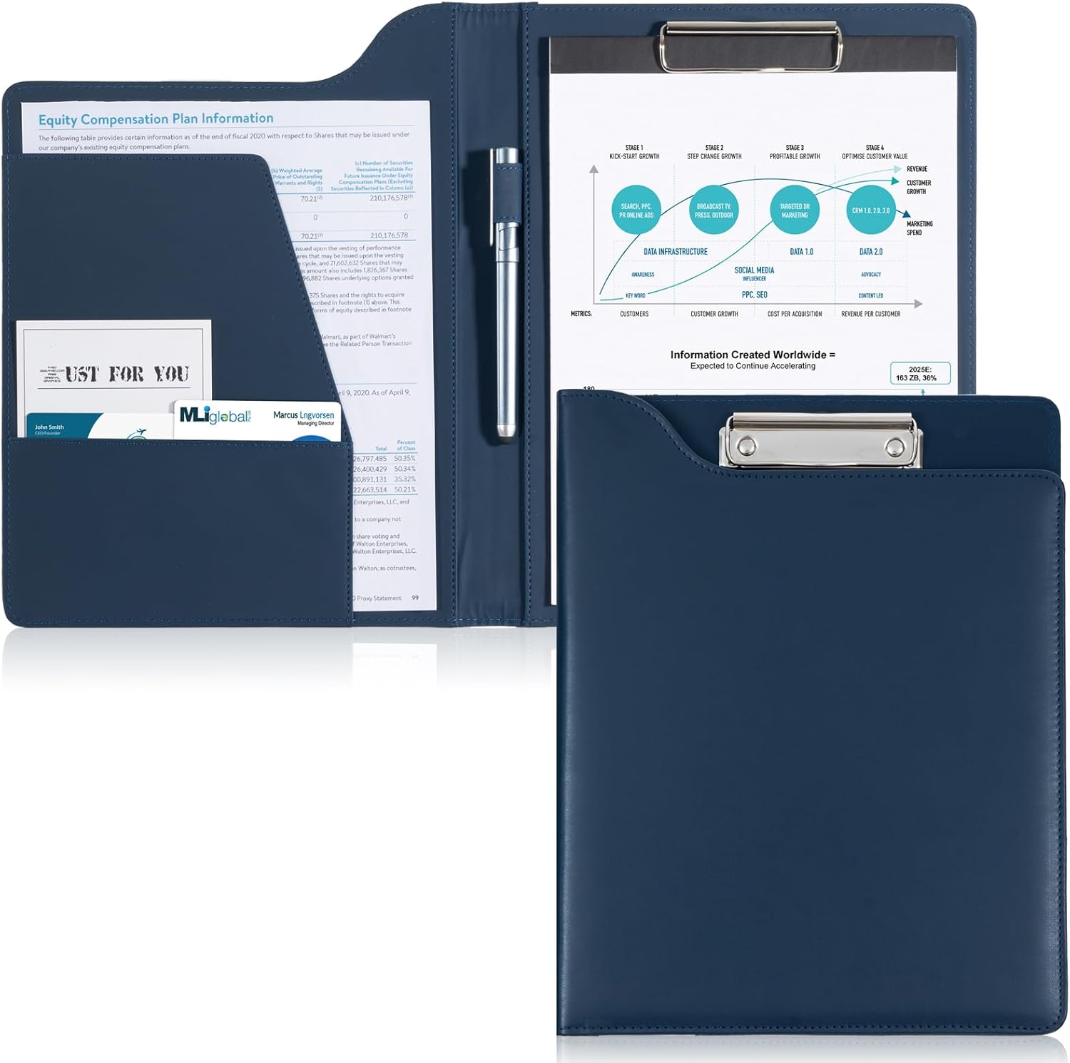 Procase A4 Leather Padfolio Clipboard Folder, Professional Portfolio for Interview Resume Office Conference - Darkblue image number 3