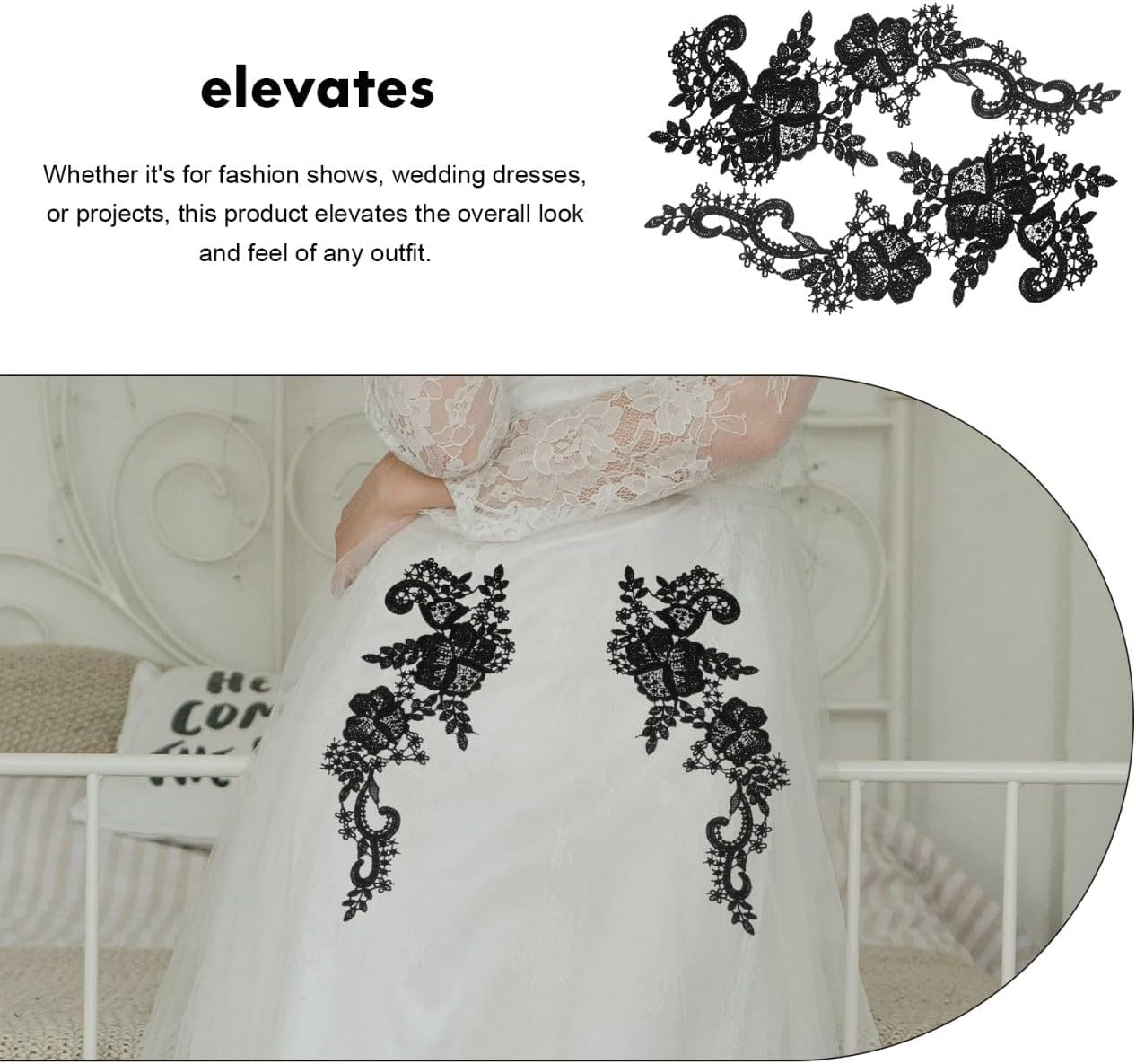 Tofficu Lace Collar Accessories 11.61X7.48 Inch Embroidered Floral Appliques Sew on Patches for Wedding Dress Embellishments DIY Clothing Decoration image number 2