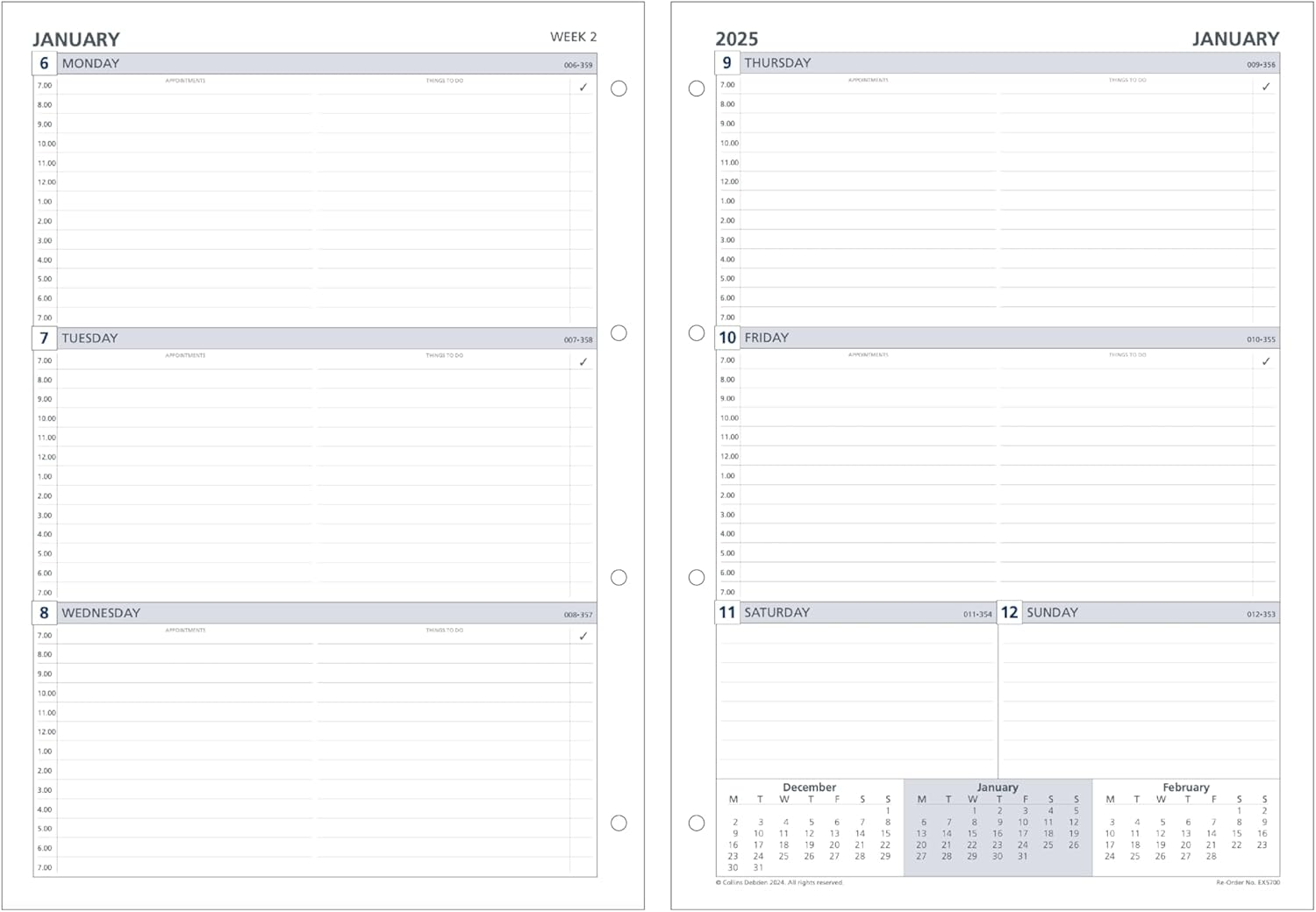 Collins Day Planners - A4 Week to View Calendar Year Diary/Planner Refill - with Appointments - 2025