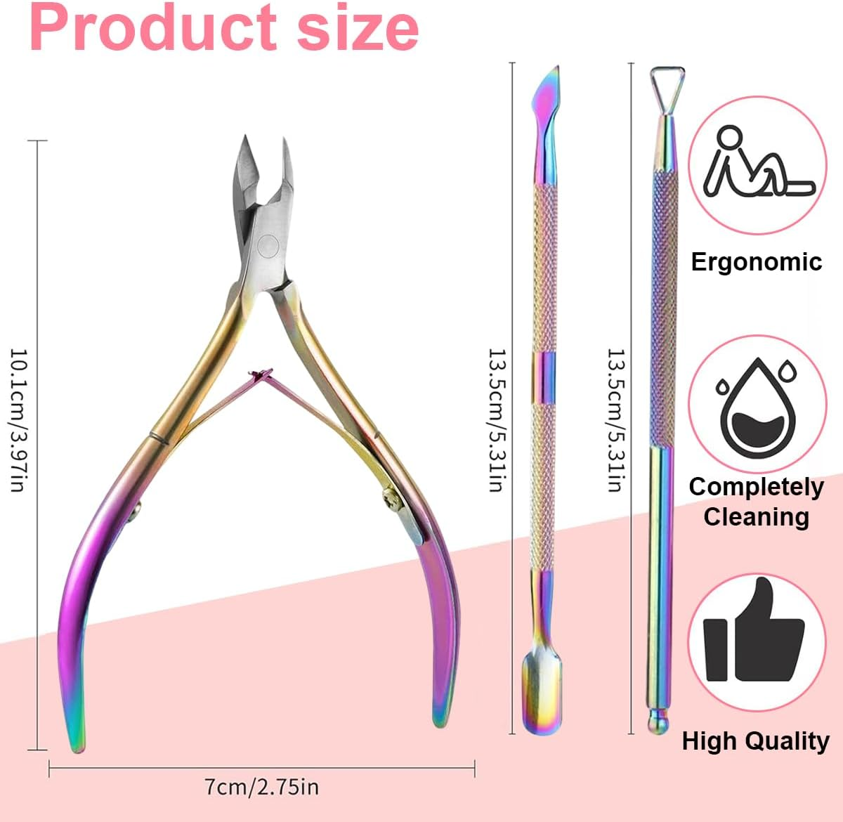 Ruayia 3-Piece Cuticle Nipper Set, Cuticle Trimmer with Cuticle Remover, Stainless Steel Cuticle Pusher and Cuticle Nipper and Nail Scraper, Tool for Manicure and Pedicure - Colour Titanium image number 4