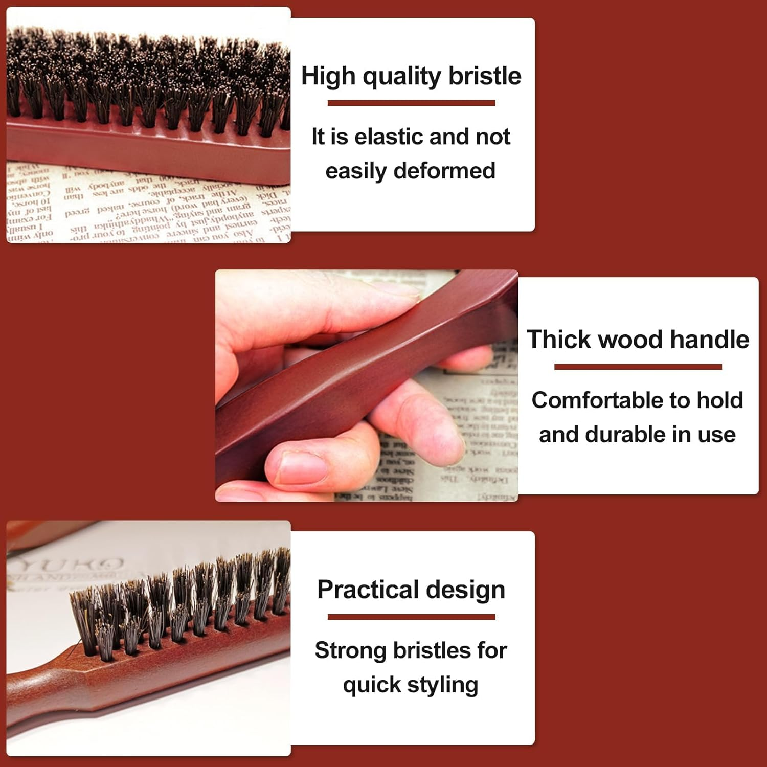 Cureder 2Pcs Boar Bristle Hair Brush Set for Women & Men, Detangling Salon Brush for Hair and Beard Cleaning image number 6