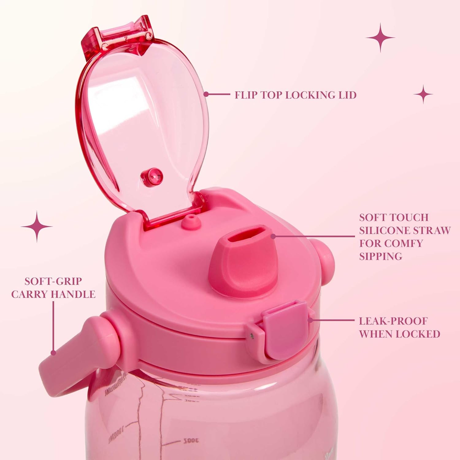 Paris Hilton Motivational Water Bottle, 50-Ounce, Standard, Pink image number 1