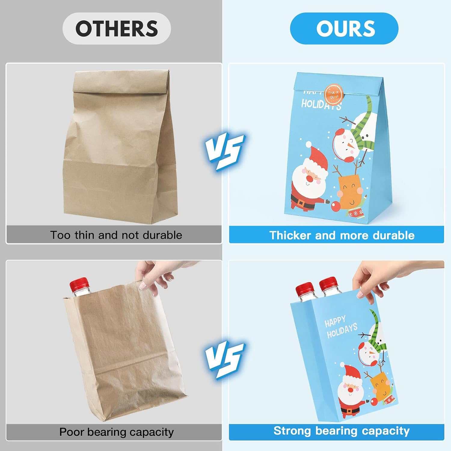 24 Pack Christmas Paper Gift Bags with 30 round Seal Stickers, Paper Party Bags, 9 Inch Christmas Snack Bag for Christmas Party Supplies,Holiday Gifts. image number 4