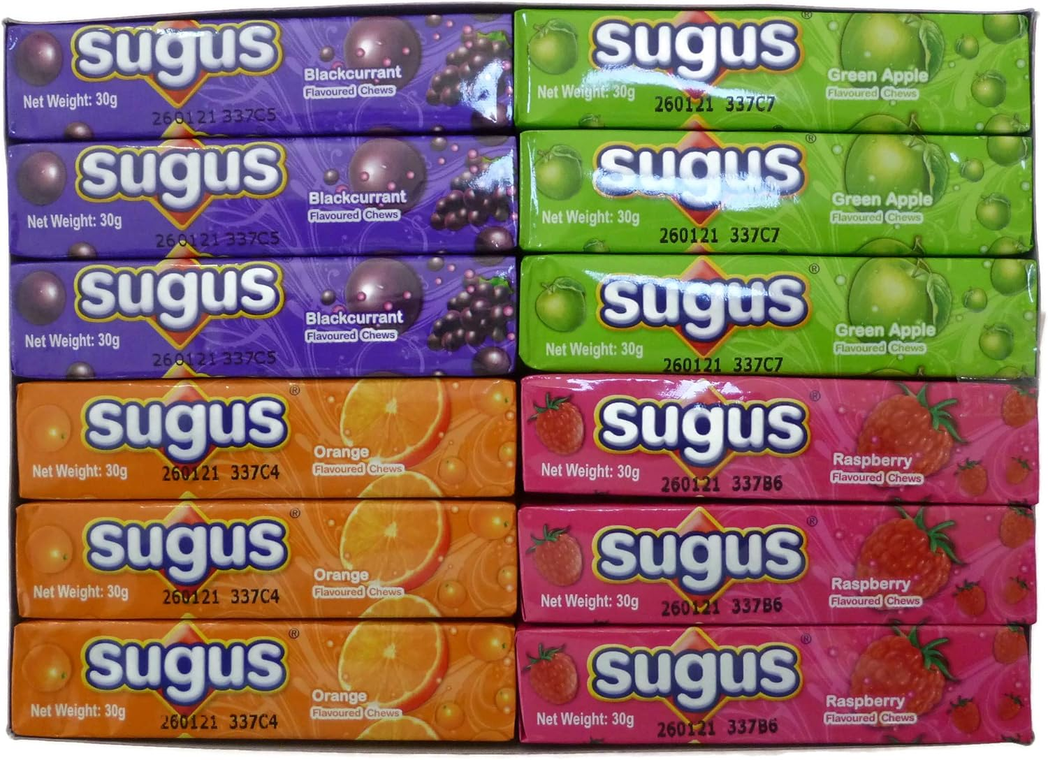 Sugus Chewy Candy Candies Bar Assorted Flavour Green Apple ,Blackcurrant, Orange and Raspberry, (Pack of 12) / 12.72 Ounce