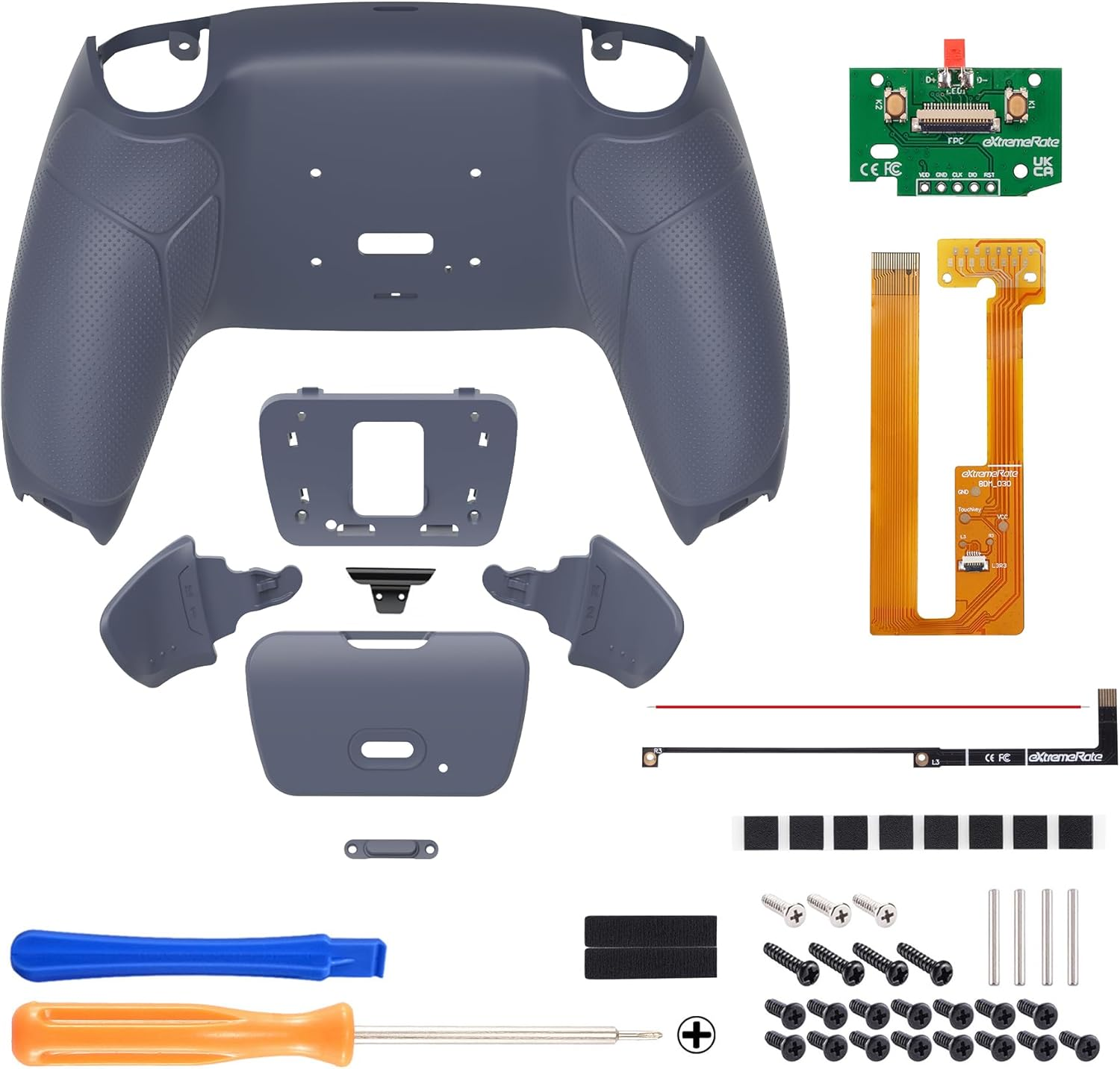 Extremerate Sterling Silver Rubberized Grip Programable Rise Remap Kit for PS5 Controller BDM-030 040 050, Upgrade Board & Redesigned Back Shell & Back Buttons for PS5 Controller - without Controller - Sterling Silver image number 3