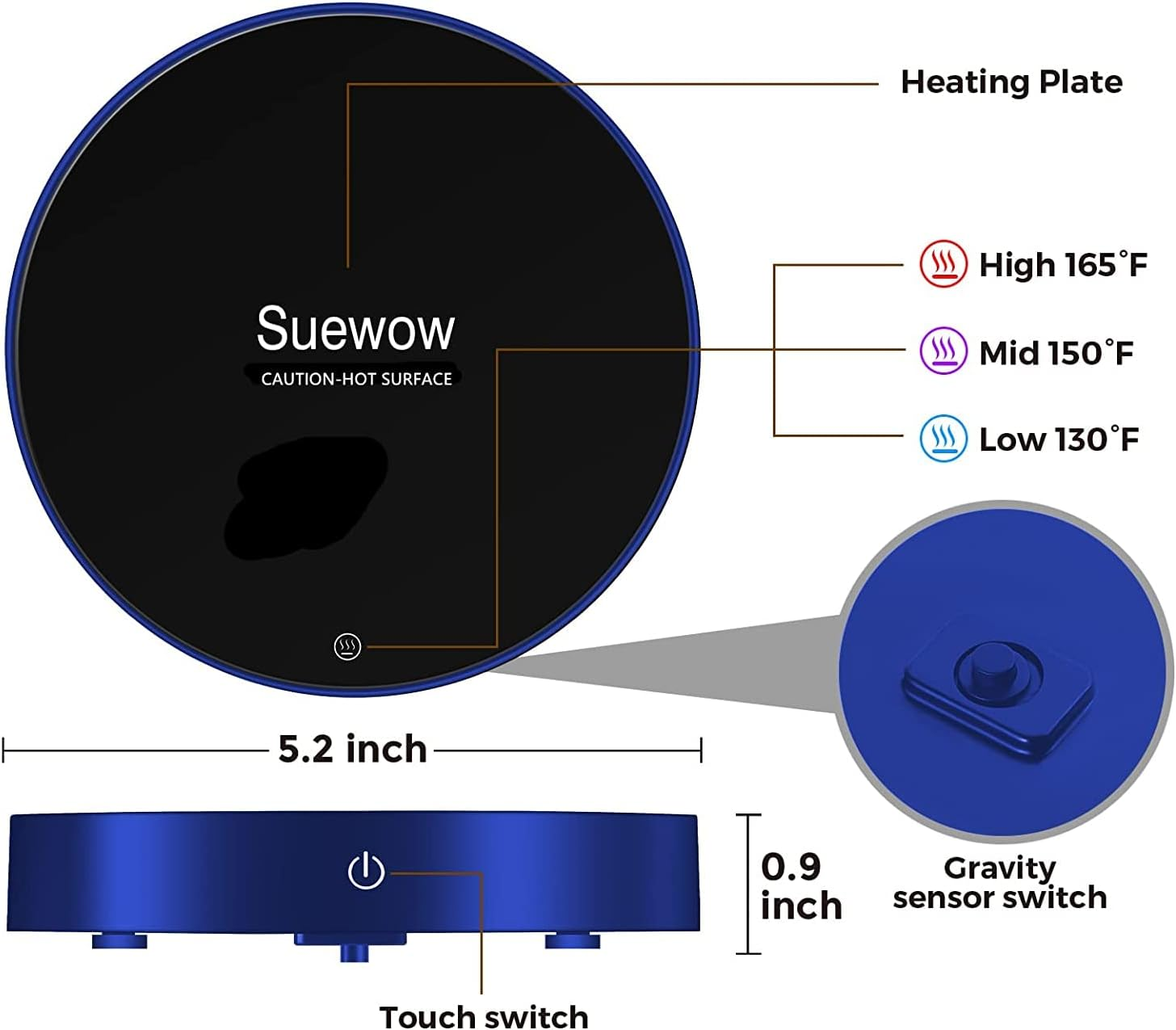 Coffee Mug Warmer and Smart Cup Warmer,Mug Warmer for Desk,Electric Beverage Warmer with 3 Temperature Settings with Auto On/Off, Auto Power-Off Protection Obtained RCM Certification (Blue) image number 1