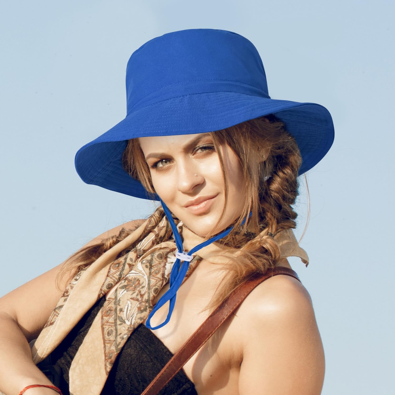 Women Wide Brimmed Sun Hat,Summer Foldable Beach Bucket Hat with UV Protection for Women Young Girls image number 3