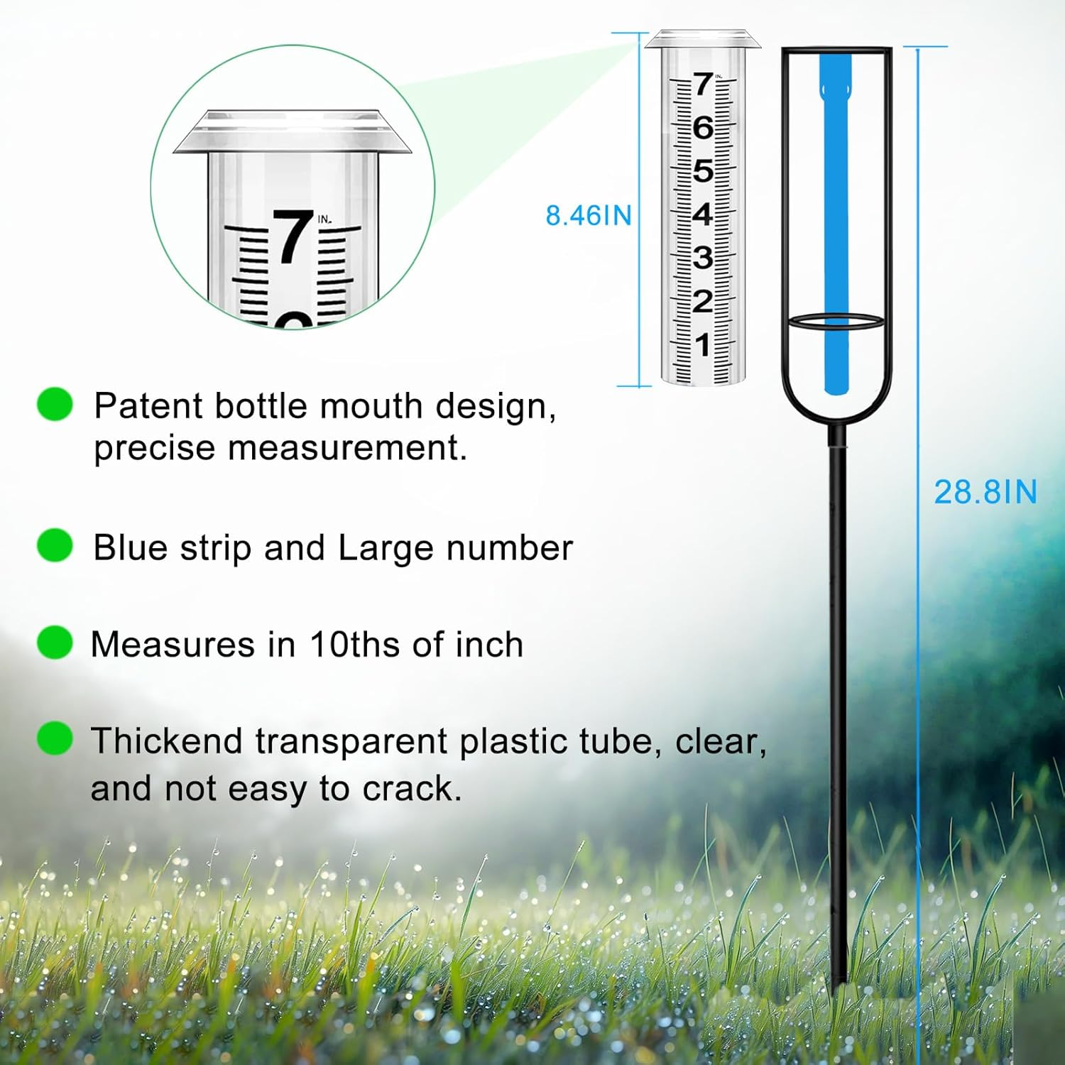 Rain Gauge, Freeze Proof Rain Gauge Outdoor with Stake, Upgrade Water Rain Meter, Rain Measure Gauge for Yard, Adjustable Rain Gauges Outdoors Best Rated, Detachable Rain Gauge for Lawn,Garden image number 3
