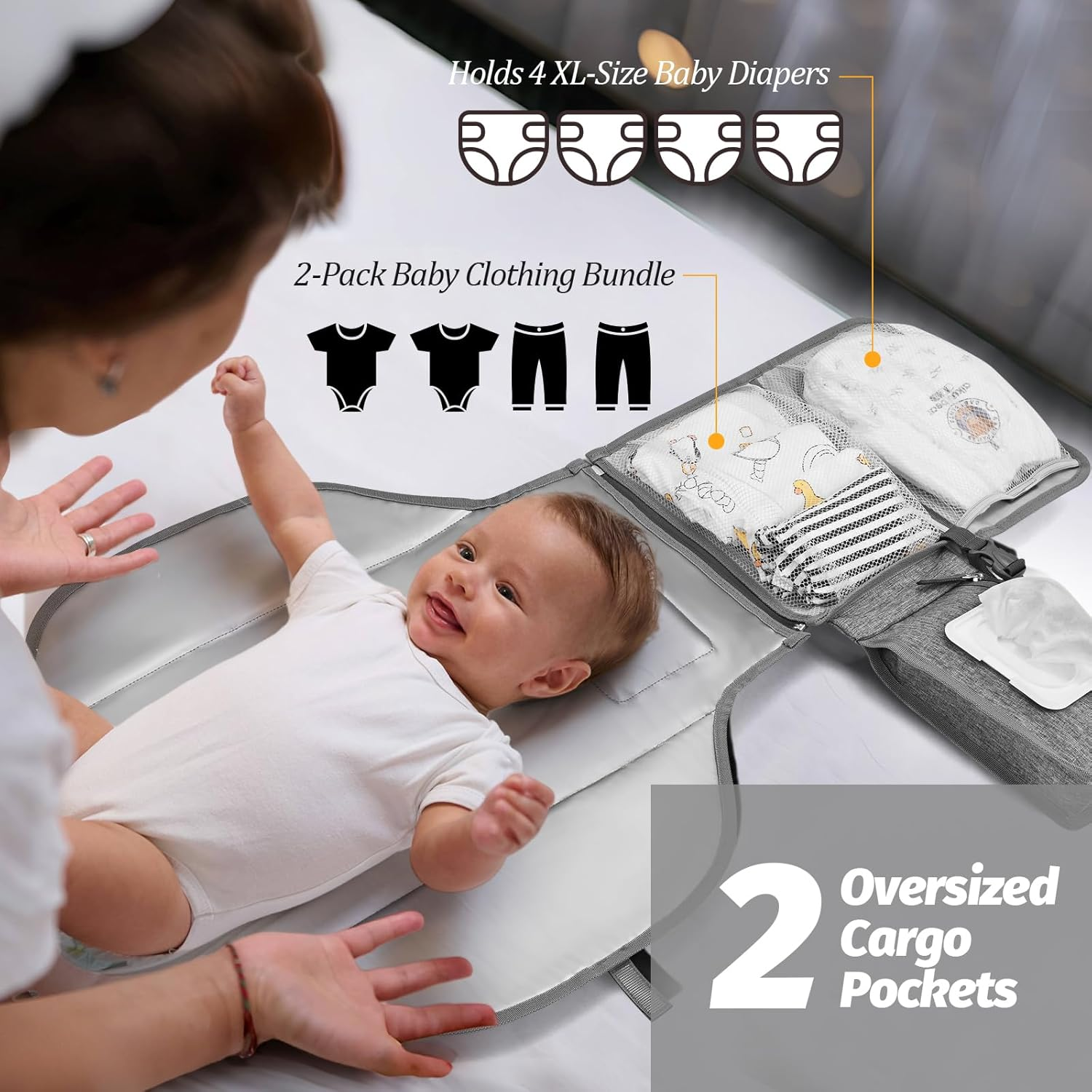 Changing Mat on the Go - Portable Changing Mat for Baby with Wipe Bag, Waterproof and Easy to Clean, Grey image number 5