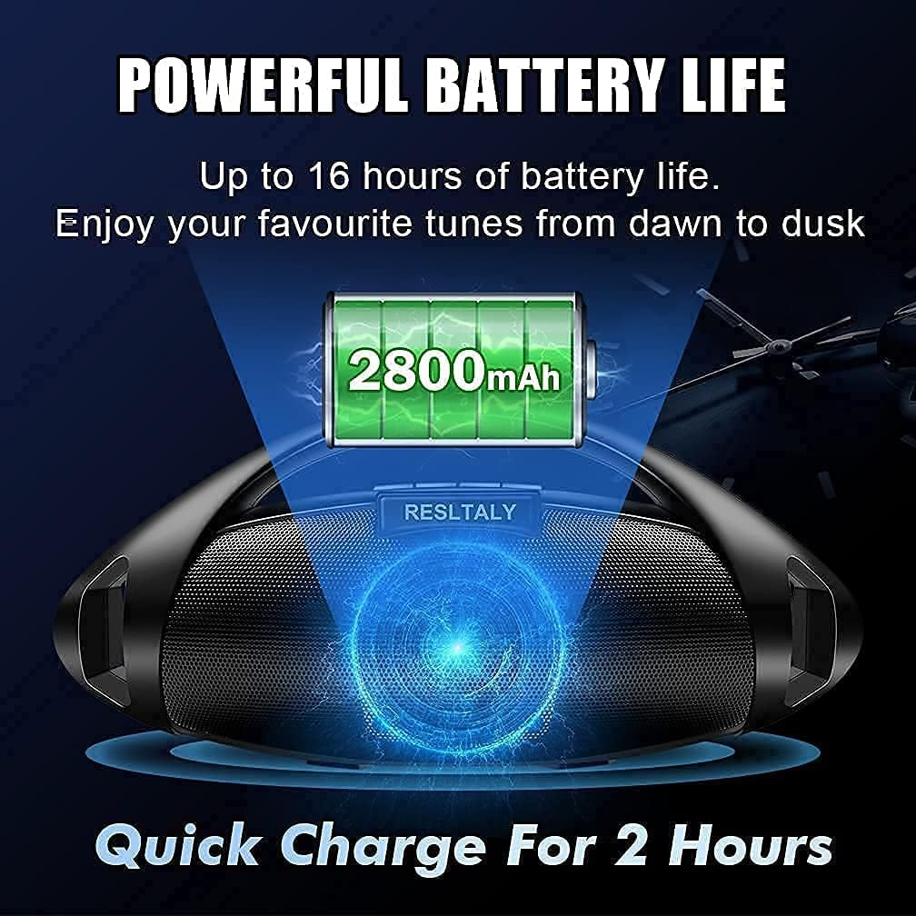 RESLTALY Bluetooth Speaker with FM Radio, 10W High Power Output, 5.0 Bluetooth, 2800Mah Battery, 16-Hour Playtime, Quick Charge, Enhanced Bass, Indoor Outdoor Use (Black) image number 1