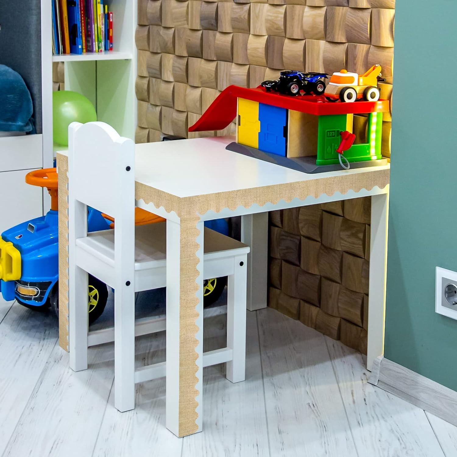 Durony 65.6 Feet Burlap Wood Bulletin Board Border Scalloped Border Trim Classroom Rustic Wood Decoration Borders for Home Classroom Office Decorations image number 2