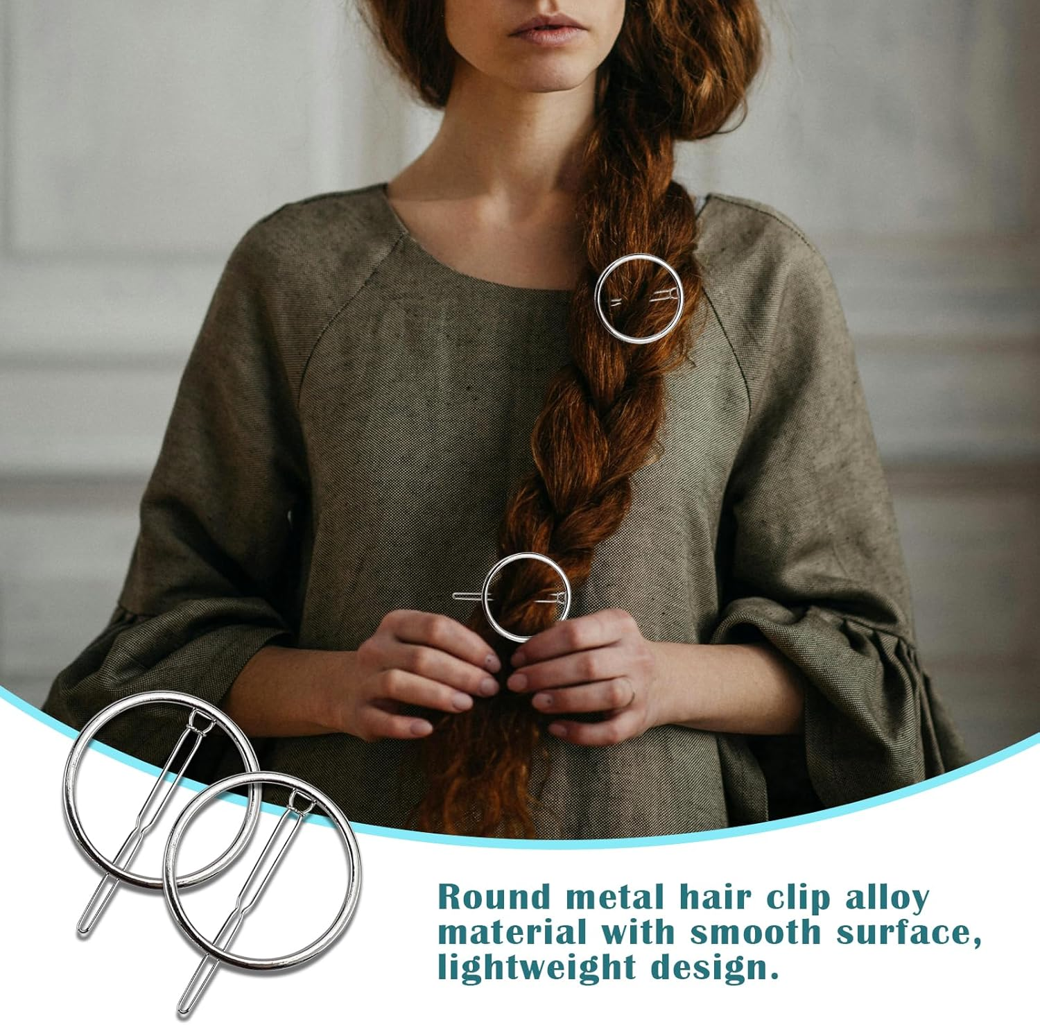 FERCAISH Set of 2 Circle Hair Clips, Silver Round, Minimalist Hairpin, Rust Protection Alloy Hair Pin for Gilrs and Women Hair Accessories image number 4