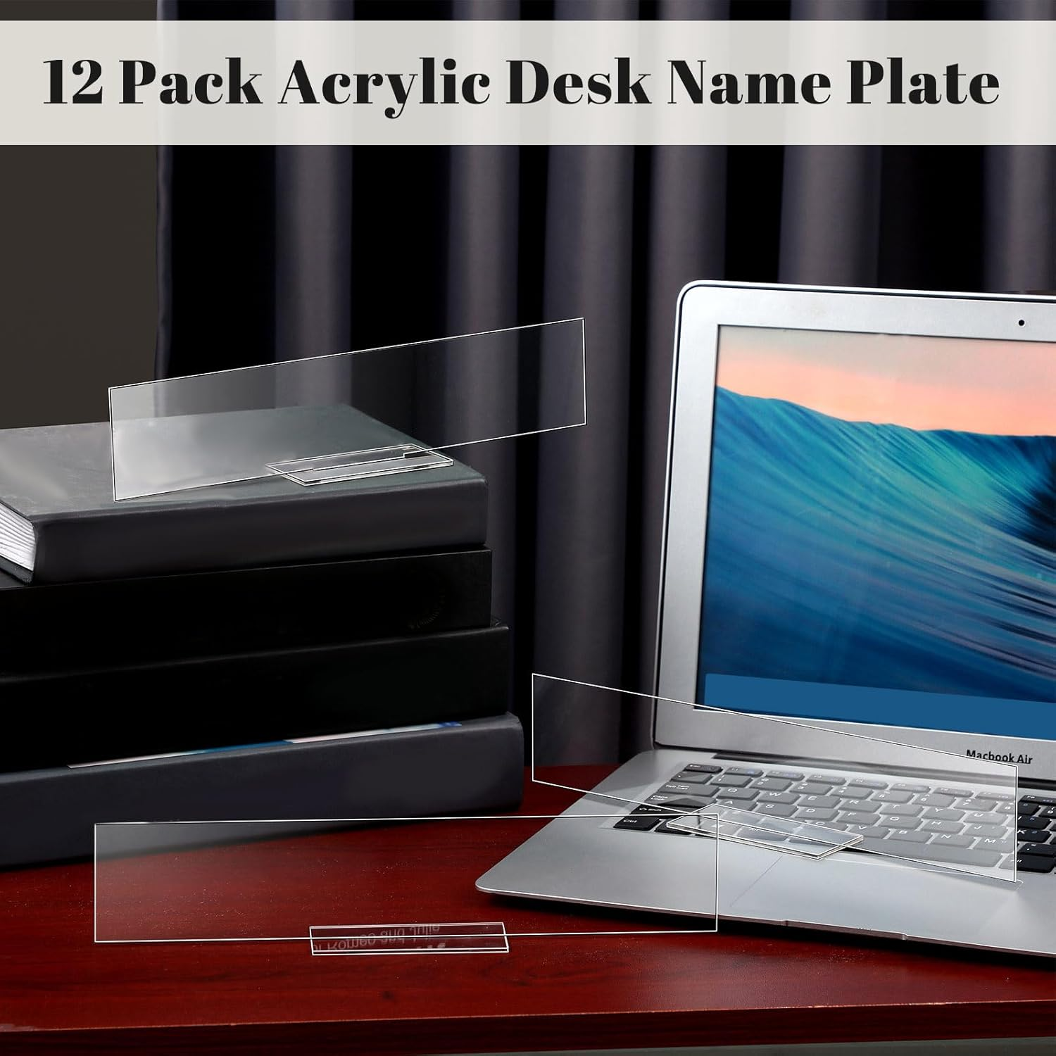 Yookeer 12 Pack Acrylic Name Plate Personalized Desk Name Plaque Sign Clear Panel Rectangle Acrylic Sheet Blank for Office Desk Decor(2 X 10 Inch) image number 2