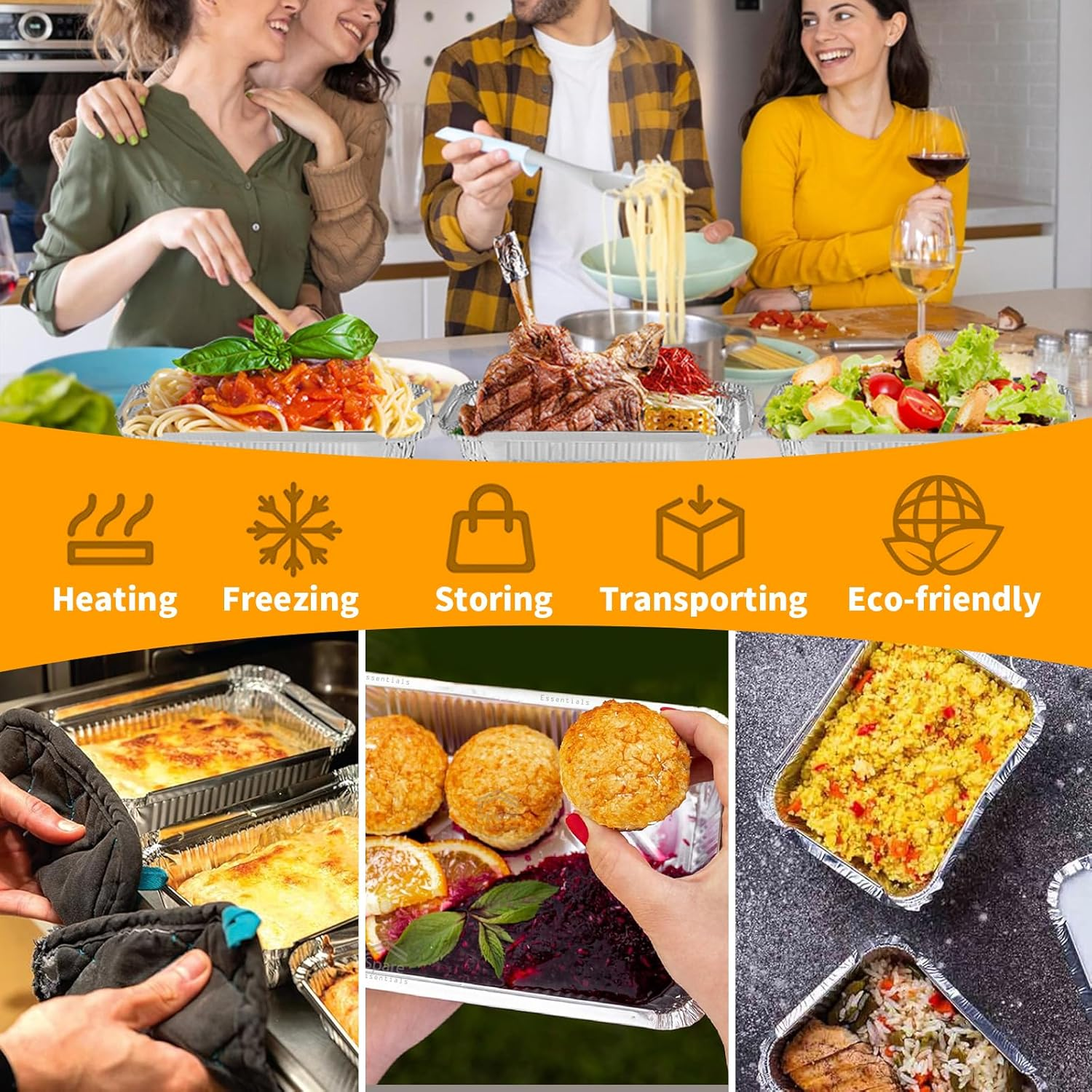 50 Pack Foil Trays with Lid 670ML/EA, 20X11X5.5Cm Aluminum Foil Pan Large Capacity Foil Food Containers Tin Foil Takeaway Box BBQ Oven Baking Pan for Cooking Heating Storing Meal Prep Freezer (670ML) image number 3