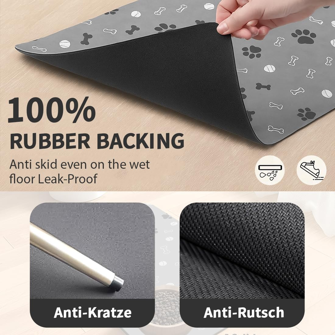 Bowl Mat Dog Non-Slip Feeding Mat Cats Personalised Mat Pets Quick Drying Easy Clean Bowl Mat for Pets Cats Dogs (Grey, 30 X 40 Cm)