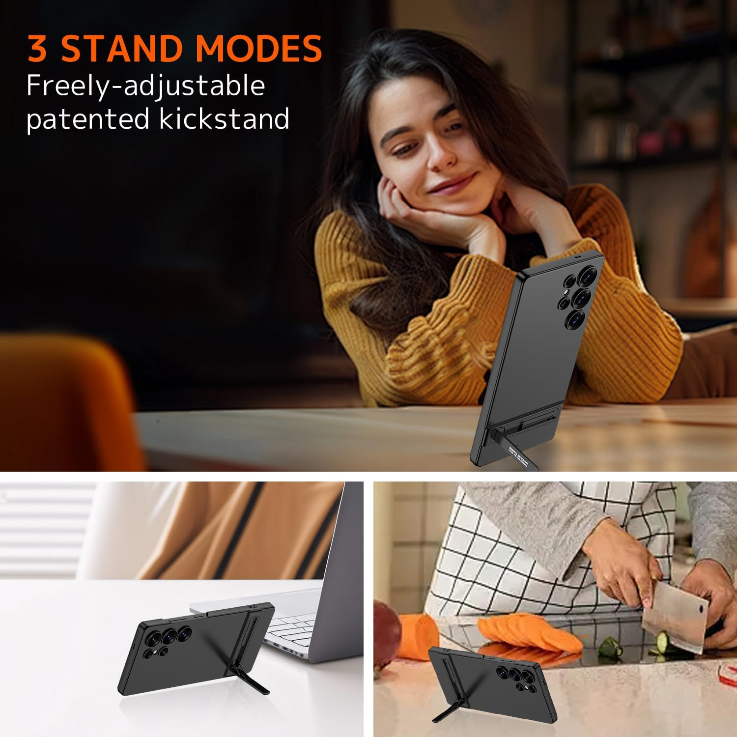 NINKI for Samsung Galaxy S25 Ultra Case Slim with Kickstand,3-Way Stand Ultra Slim Thin Hard PC Phone Cover for Samsung S25 Ultra Case with Stand for Men Women - Black - Black image number 6