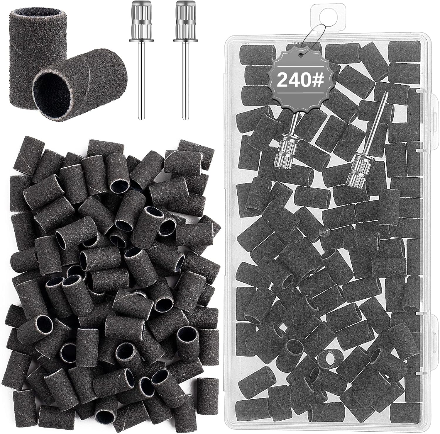 Difenni Sanding Bands for Nail Drill,Sanding Bands Nail Drill Bits 100Pcs Nail Sanding Bands Fine Grit #240 with 3/32&rdquo; Nail Sanding Bit for Manicure & Pedicure