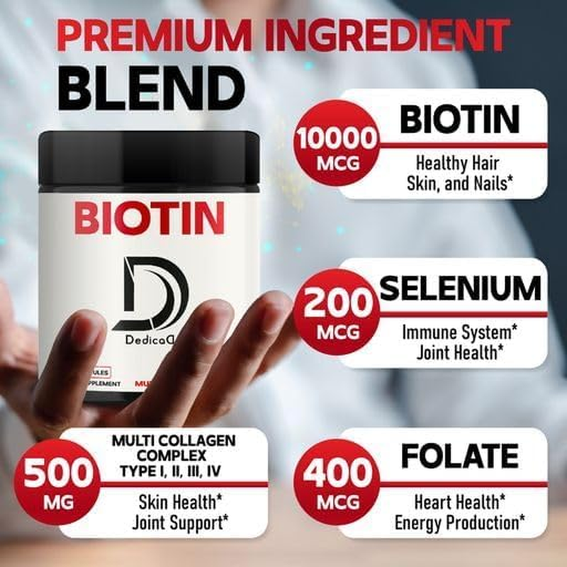 Biotin Supplement 500Mg - Combined Selenium, Folate & Collagen - 90 Capsules - 3 Month image number 3