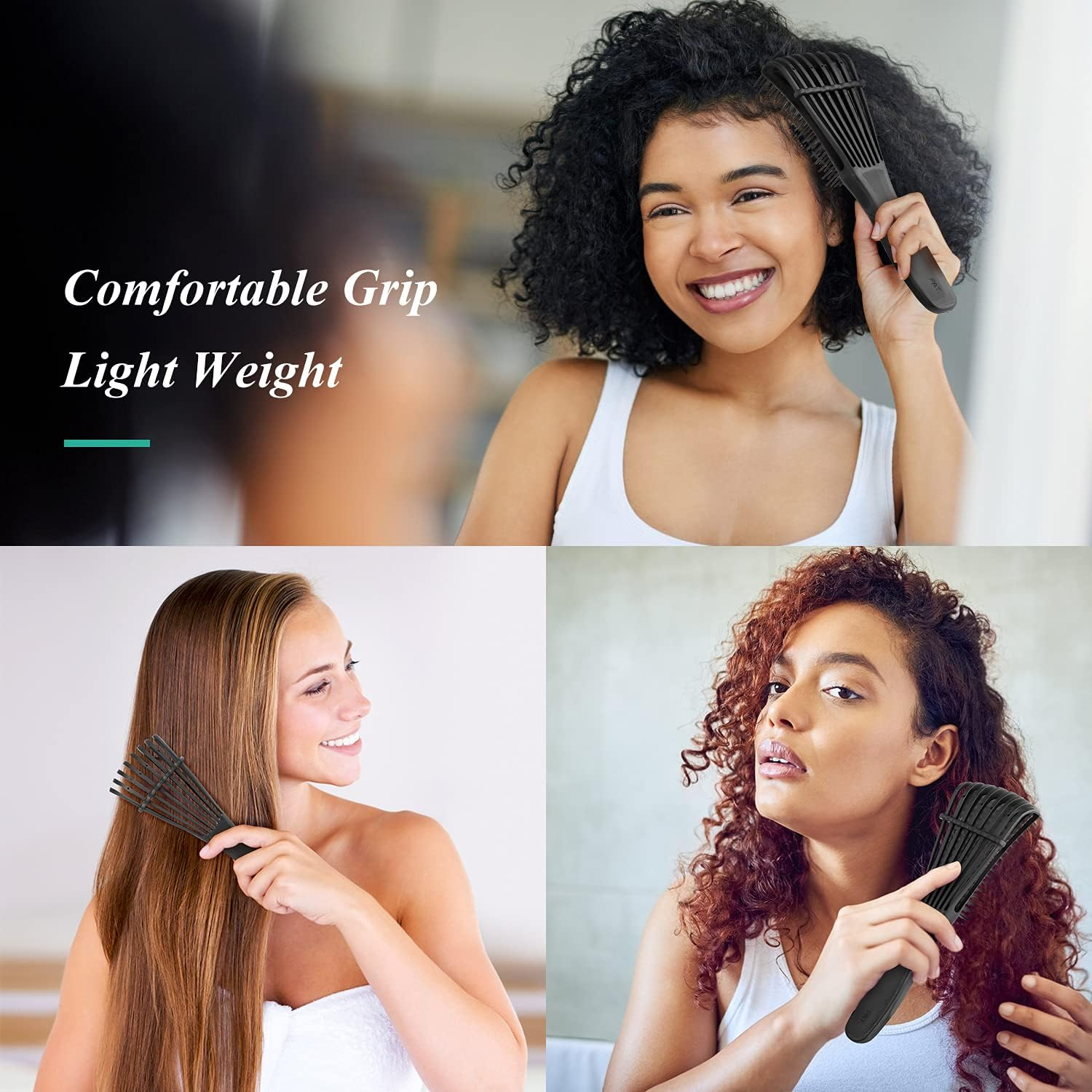 Detangling Hair Brush, Detangling Brush for Adults and Kids, Comb Set for Kinky Curly Coily and Wavy Hair, for Wet and Dry Hair, Afro American Type 3A-4C, Comfortable Grip, Easy to Clean(Black)