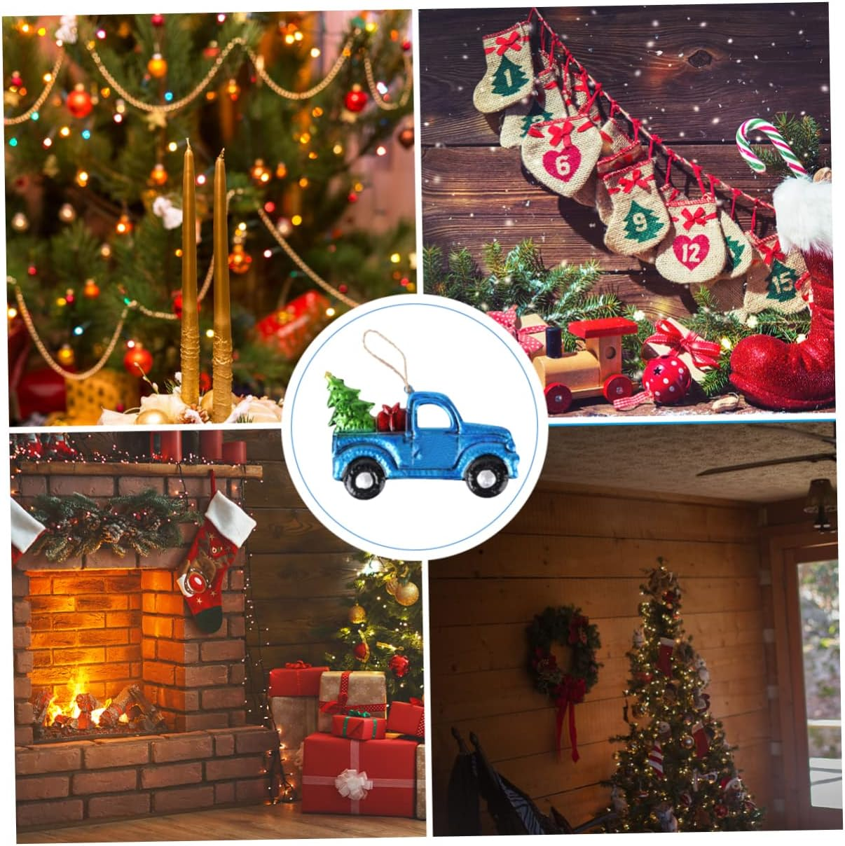 Ciieeo Christmas Car Pendant Iron Truck Hanging Ornament Blue Xmas Tree Hanging Decor Holiday Car Accessories Random Direction image number 3