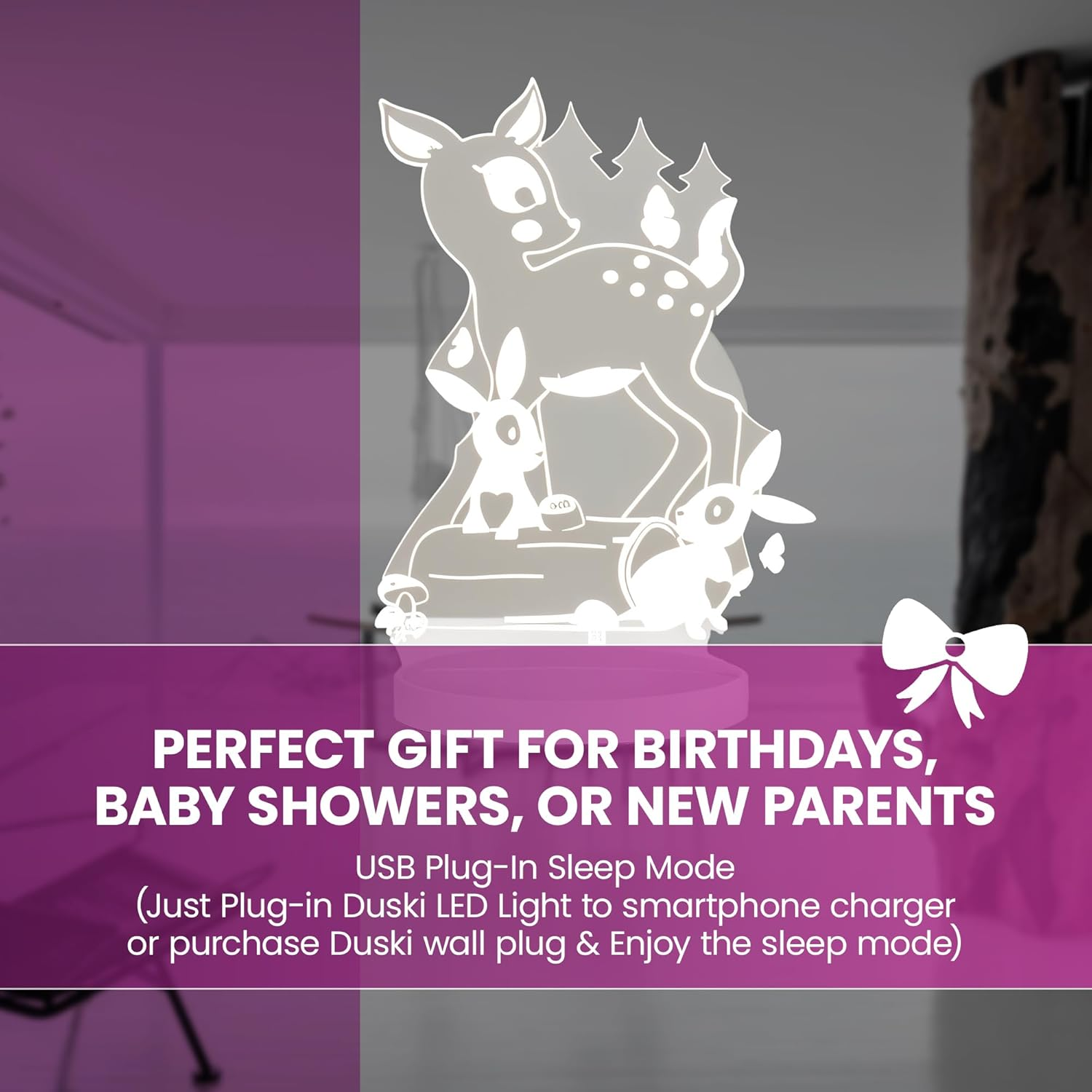 Duski Dream Night Light-Woodlands Plug-In Night Light for Kids | 13 Colour LED Lamp with Timer, Dimmer & Remote | USB Powered | Safe & Soothing Bedside Light for Baby, Toddler & Nursery image number 4