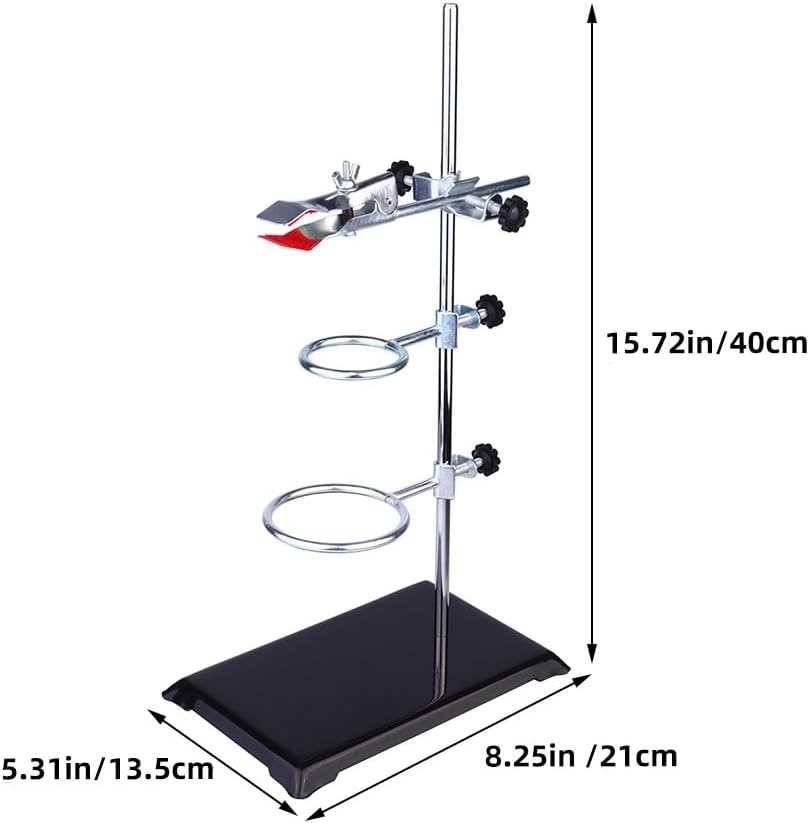 Laboratory Retort Support Stand for Titration Extraction with a Burette Clamp and 2 Flask Ring Clamps Used in Chemistry or Physics Lab (Rodlength 16) image number 5