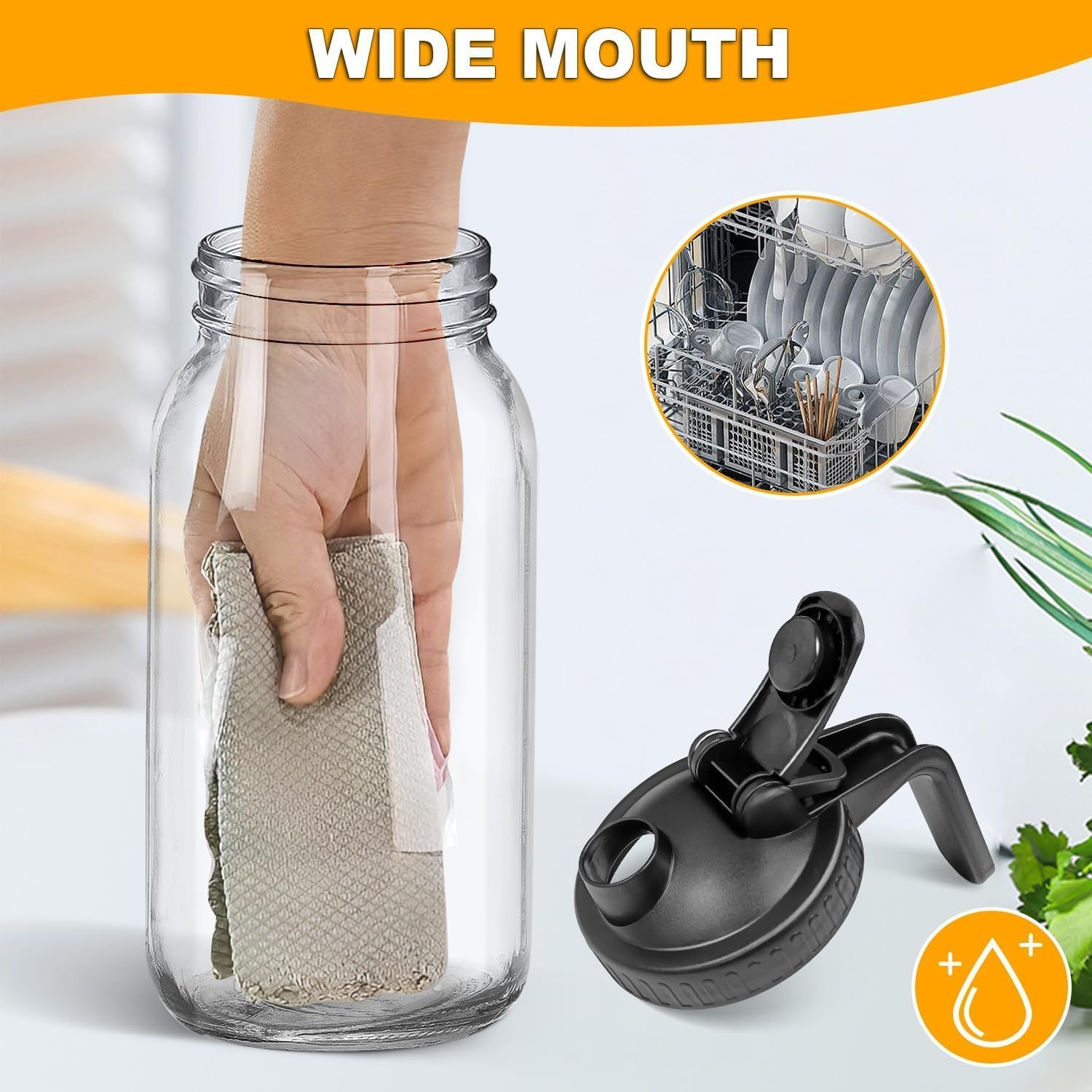 Mason Jar Pitcher,64Oz/2 Quart Wide Mouth Glass Pitcher with Airtight Seal Lid and Spout,Ice Tea Pitcher Nice for Milk, Cold Brew Coffee,Iced Tea,Fruit Tea image number 6