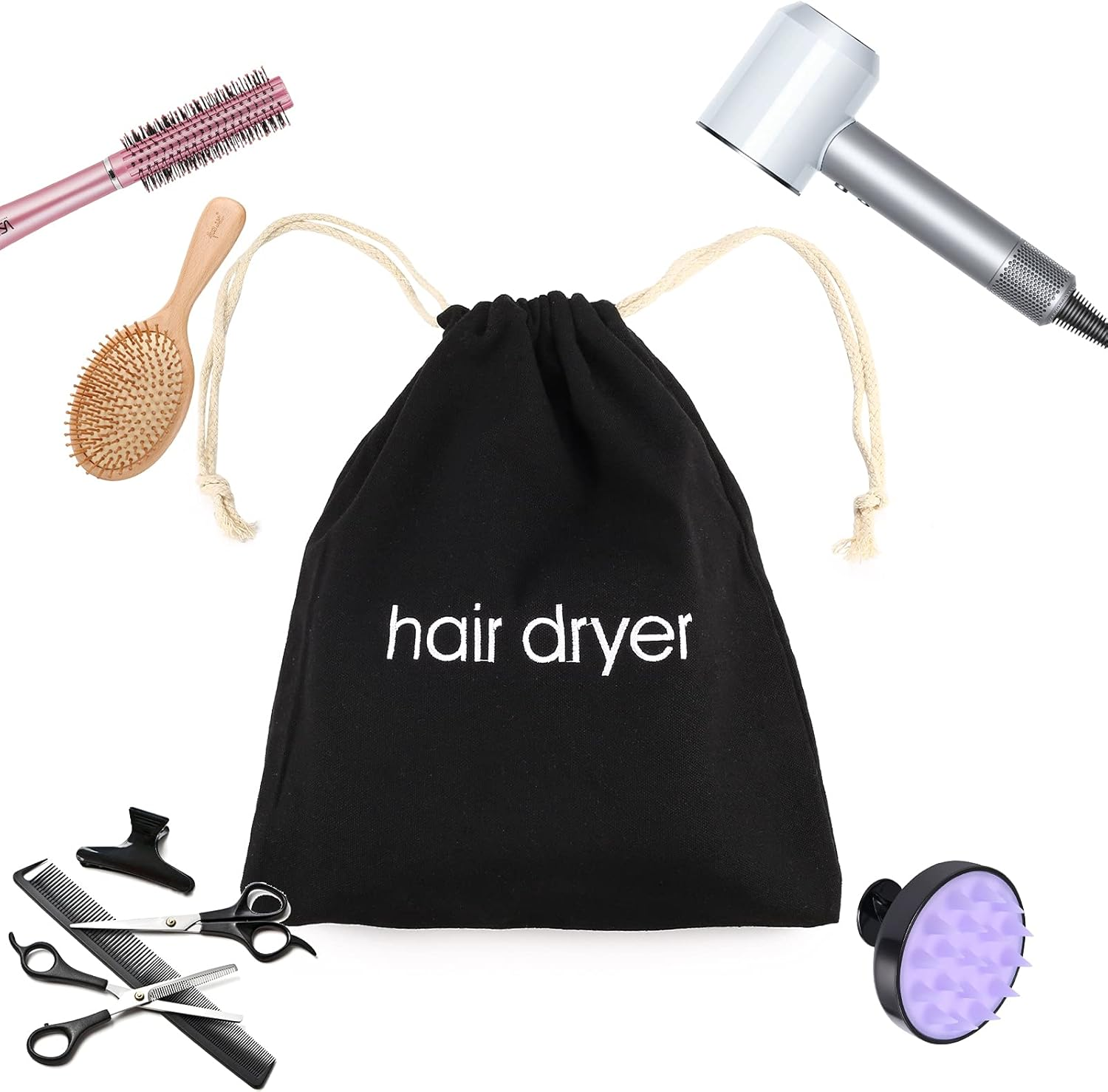 ERKXD 3 | 6 | 8 Pack Hair Dryer Bags Drawstring Bag Container Hairdryer Bag for Travel Bathroom (3 PCS, Black)