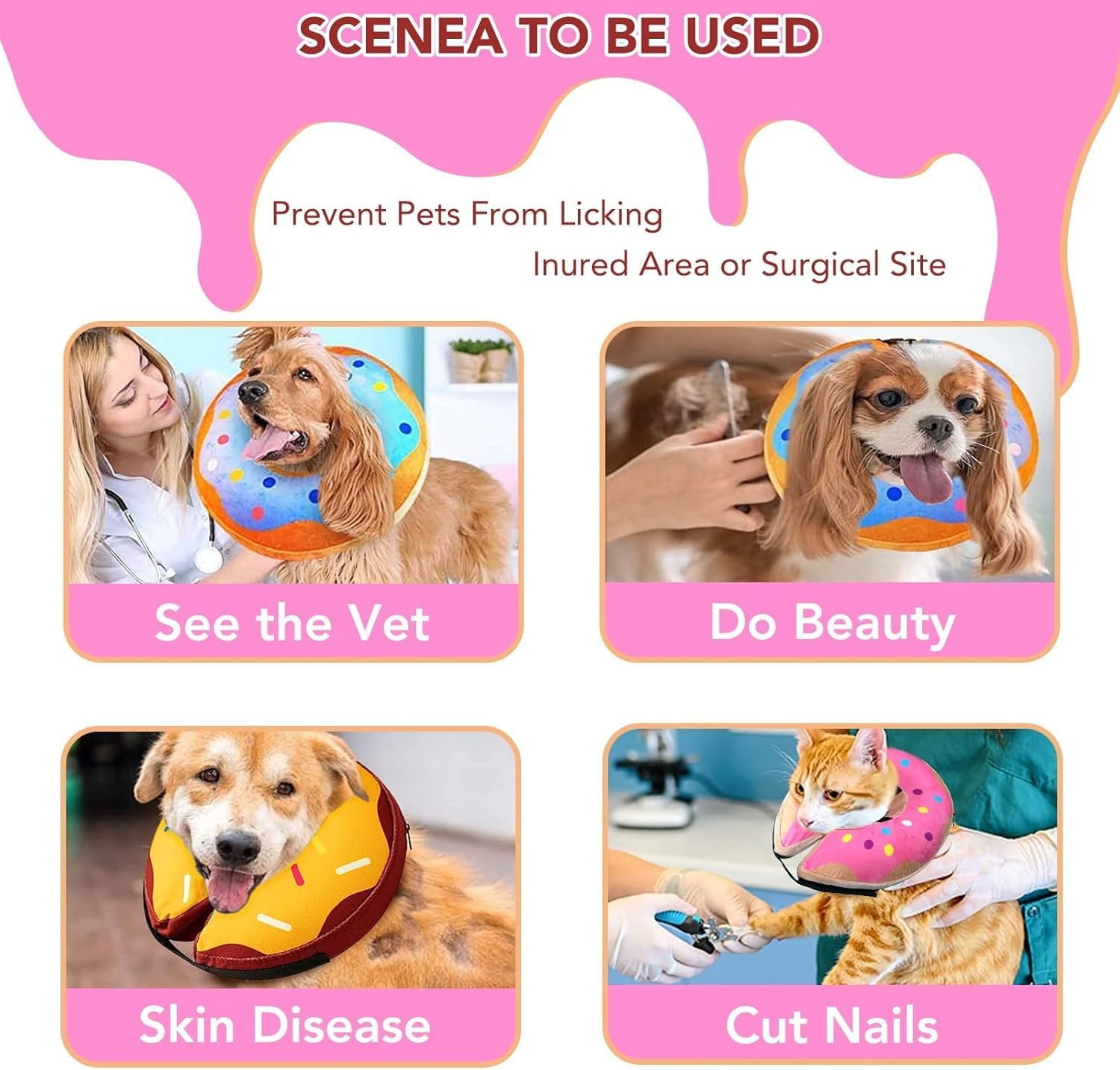 Bluvora Inflatable Dog Cone Collar Alternative after Surgery, Doggie Neck Donut Collar Recovery Collar, Soft Dog Cone for Small Medium Large Dogs (Pink, Small) image number 4