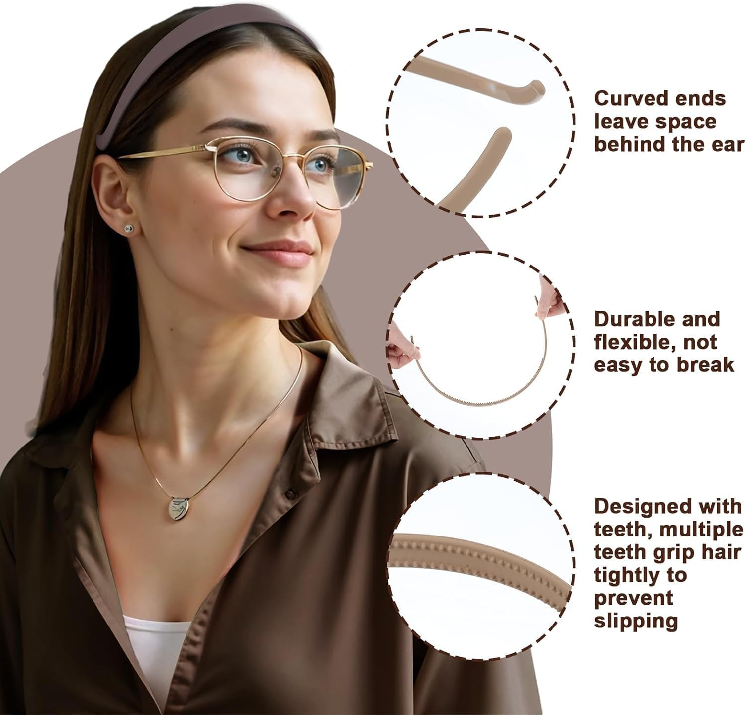 Trendy No Headache Head Bands, 3Pcs No Pressure Sunglass Headbands, Flex No Pressure Headbands for Women with Glasses image number 1