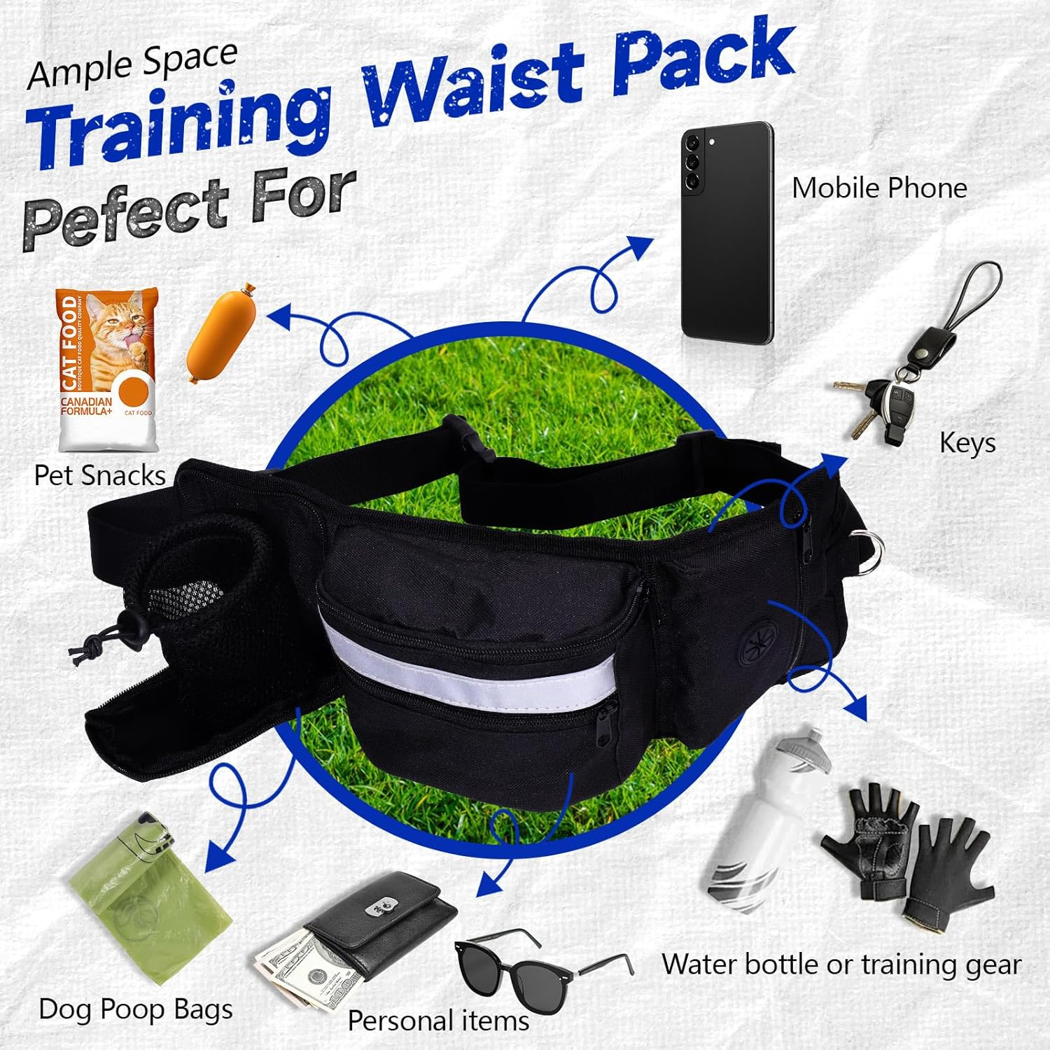 Realand Dog Treat Bag, Dog Walking Treat Bag for Pet Training with Waist Belt, Treat Bag for Dog Training, Treat Bag, Training Bag, Black image number 3