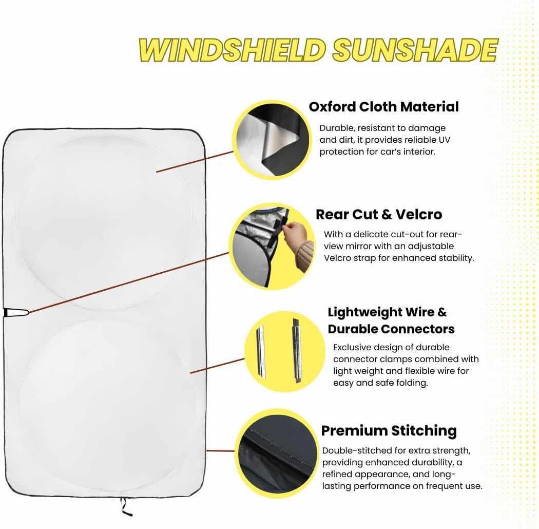 Kinder Fluff Windshield Sun Shade | Oxford Cloth Car Foldable Windshield Sun Cover & 99% UV Rays Block | Car Window Interior Accessories | Thicker Sunshades for Windscreen Sun Heat - M (155X81Cm) image number 1