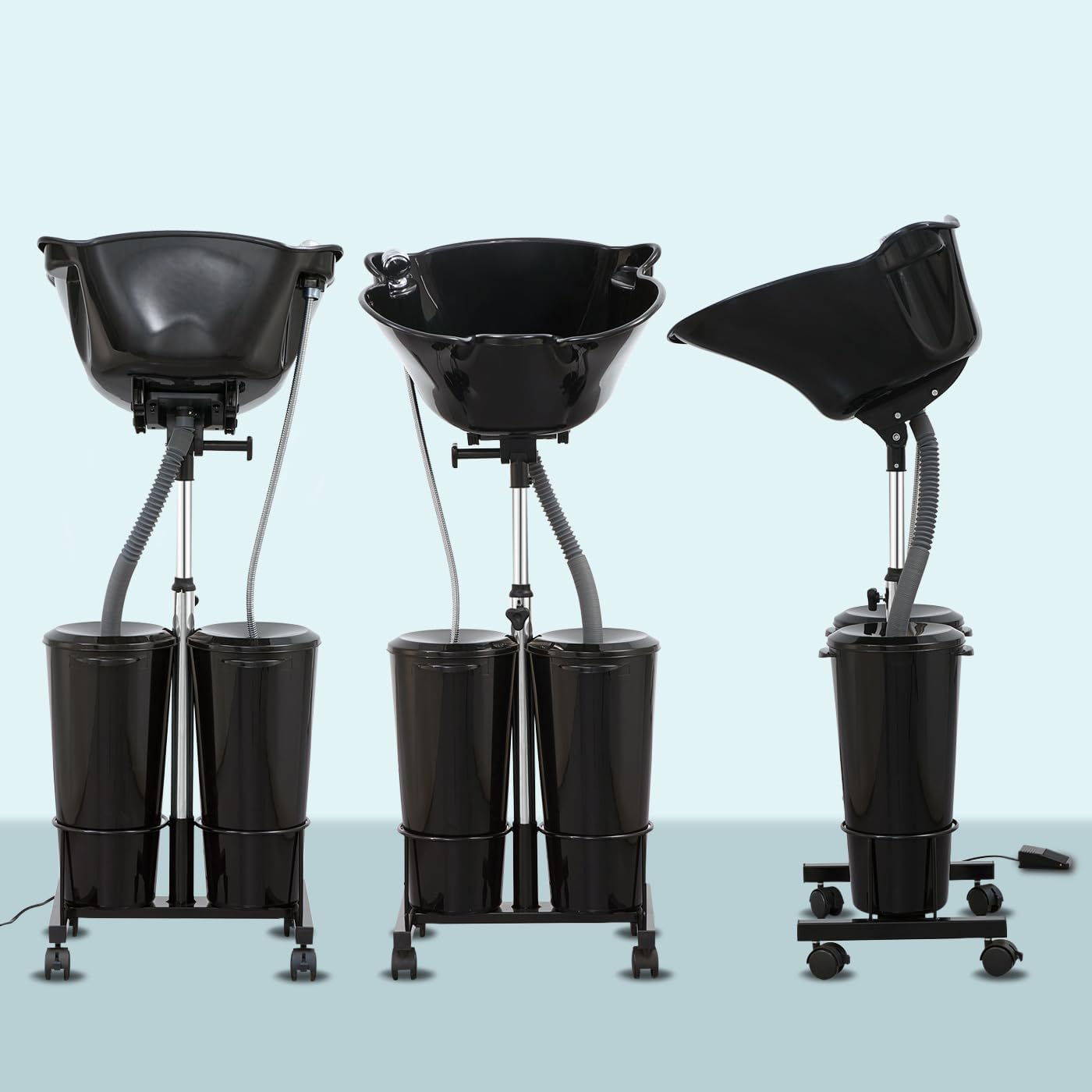 Nazalus Portable Shampoo Bowl with Electric Pump (Pack of 1) | Adjustable Basin Height, Dual-Bucket Design with Drain Hoses | Home & Barber Use | Black image number 5