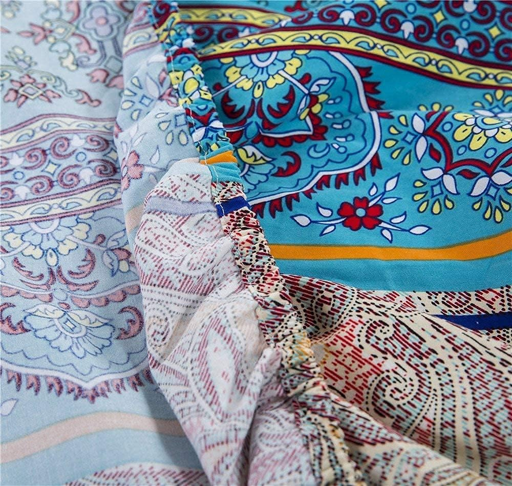 Boho Sheets Set Queen(4 PCS) Boho Colorful Tribal Striped Bed Sheets Set Soft Microfiber 12" Deep Pocket Ethnic Fitted Sheet Bohemian Flat Sheets 2 Pillowcases image number 2