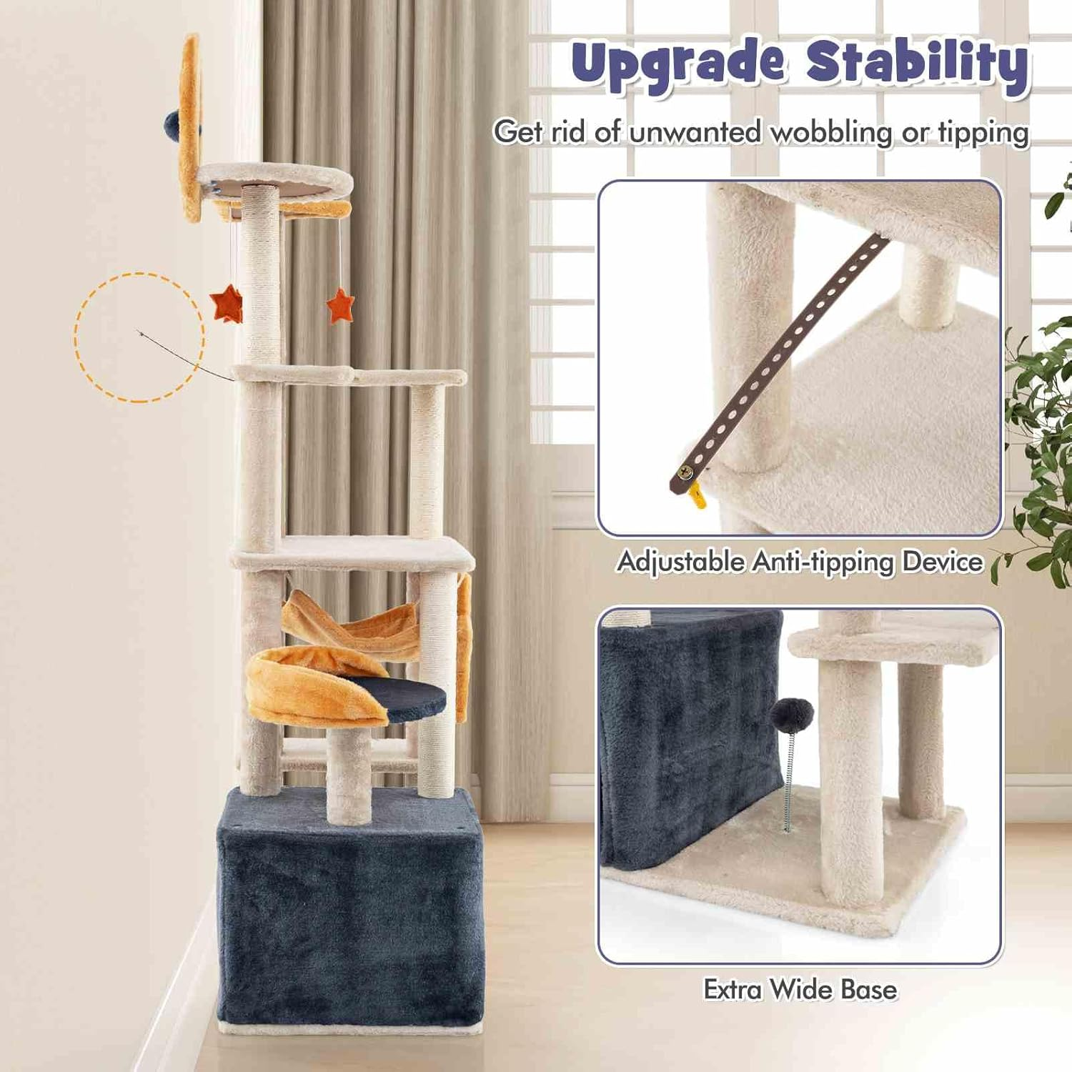 Costway 160Cm Cute Cat Tree for Indoor Cats, Multi-Level Cat Tower W/Sisal Scratching Posts & Board, Condo, Plush Perch & Platforms, Hanging Toys, Spring Ball, Large Kitty Activity Center image number 1