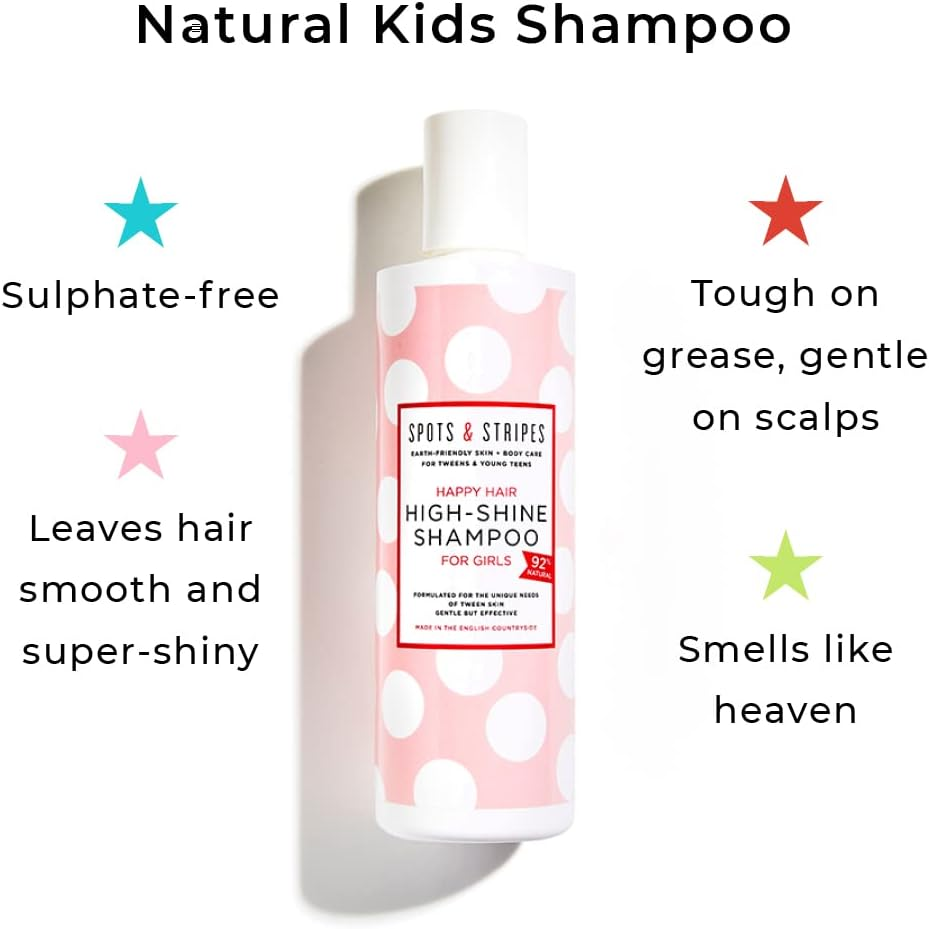 Spots & Stripes - Happy Hair High Shine Shampoo for Girls, 92% Natural Kids Shampoo, Leaves Hair Smooth, Sweet-Smelling and Shiny, Sulphate Free (250Ml) image number 3