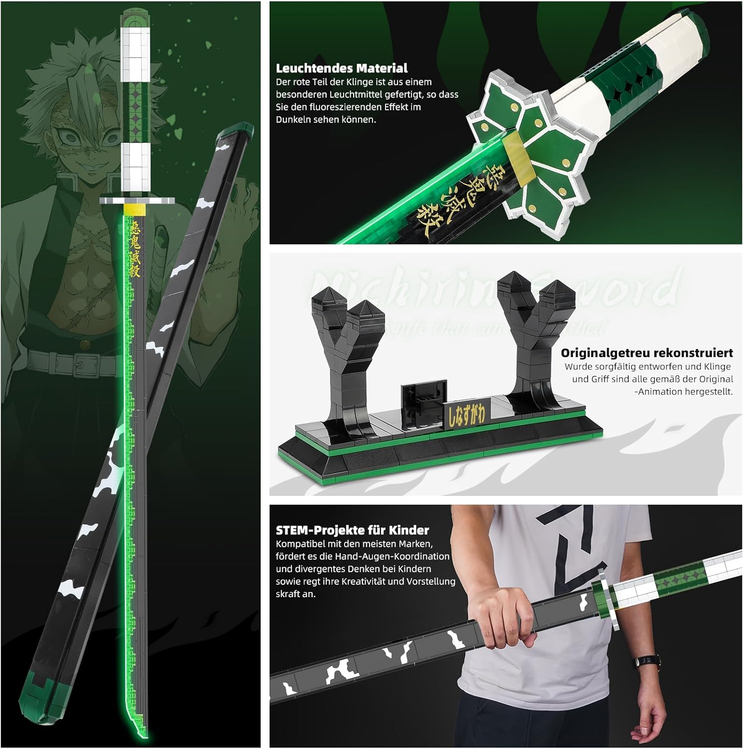 TOY PLAYER Demon Slayer Sword Compatible with  Shinazugawa Sanemi Katana Clamping Building Blocks Building Blocks Adults Boys from 6-16 710 Pieces image number 1