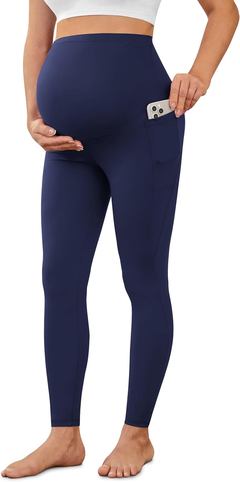 VALANDY Creamlush Maternity Leggings over Bump with Pockets - Buttery Soft Yoga Workout Pregnant Pants image number 4