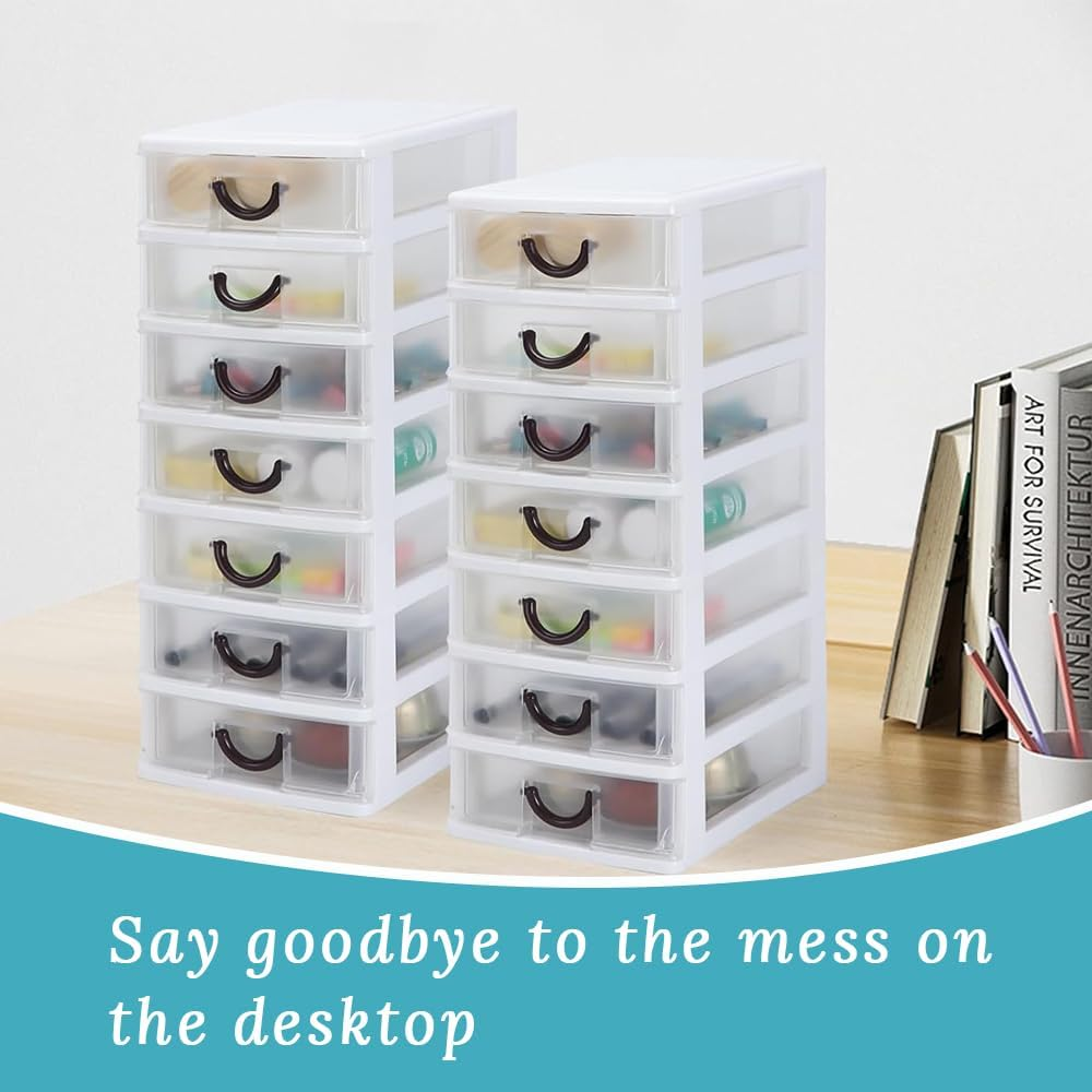 2 Pack Plastic Drawers Organizer, Desktop Cosmetics Drawer Storage Cabinet,Wear-Resistant Waterproof and Dustproof, for Office Supplies, Cosmetics, Jewelry, Sewing Supplies, Crafts (White) image number 5