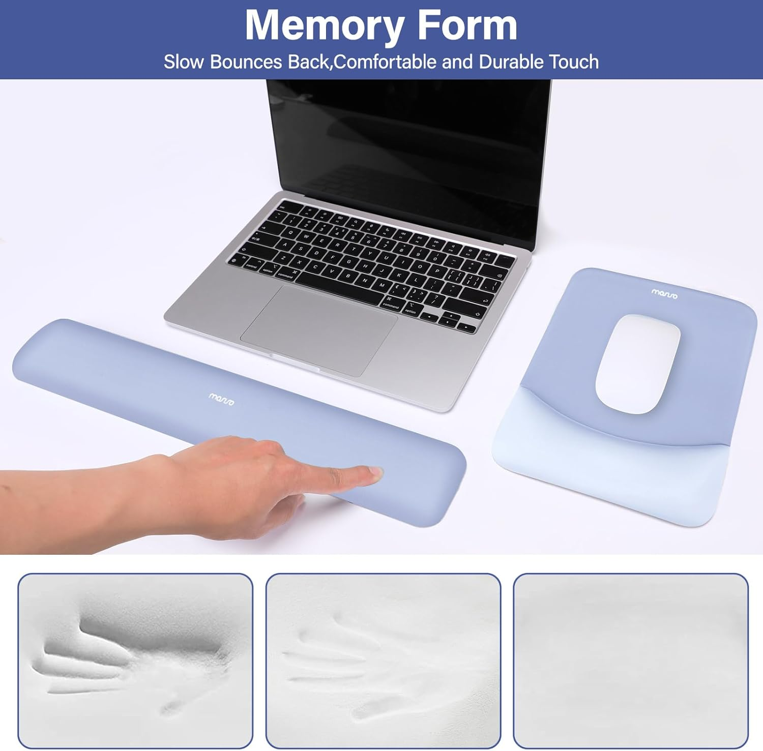 MOSISO Wrist Rest Support for Mouse Pad&Keyboard Set, Rectangular Ergonomic Mousepad Non-Slip Base Home/Office Pain Relief&Easy Typing Pad with Neoprene Cloth&Raised Curved Memory Foam, Slate Blue image number 6