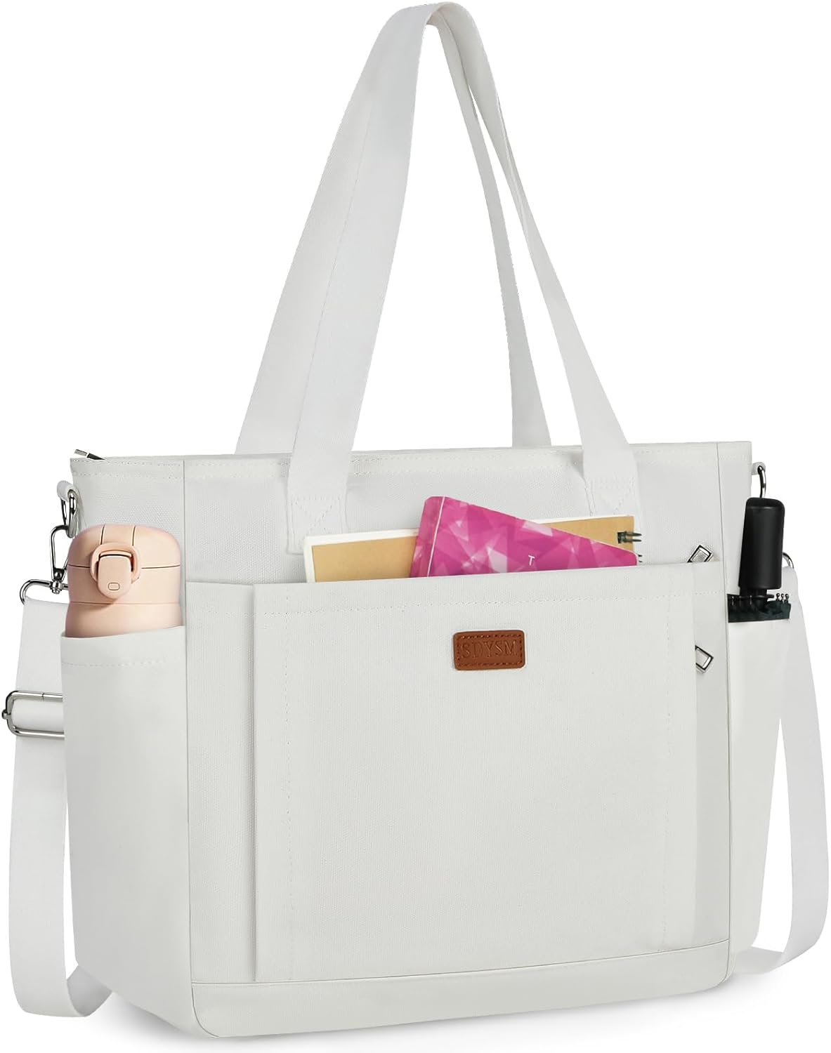 Canvas Tote Bags for Women with Zipper and Compartments Large Shoulder Bag Waterproof Crossbody Bag for School Work Beach