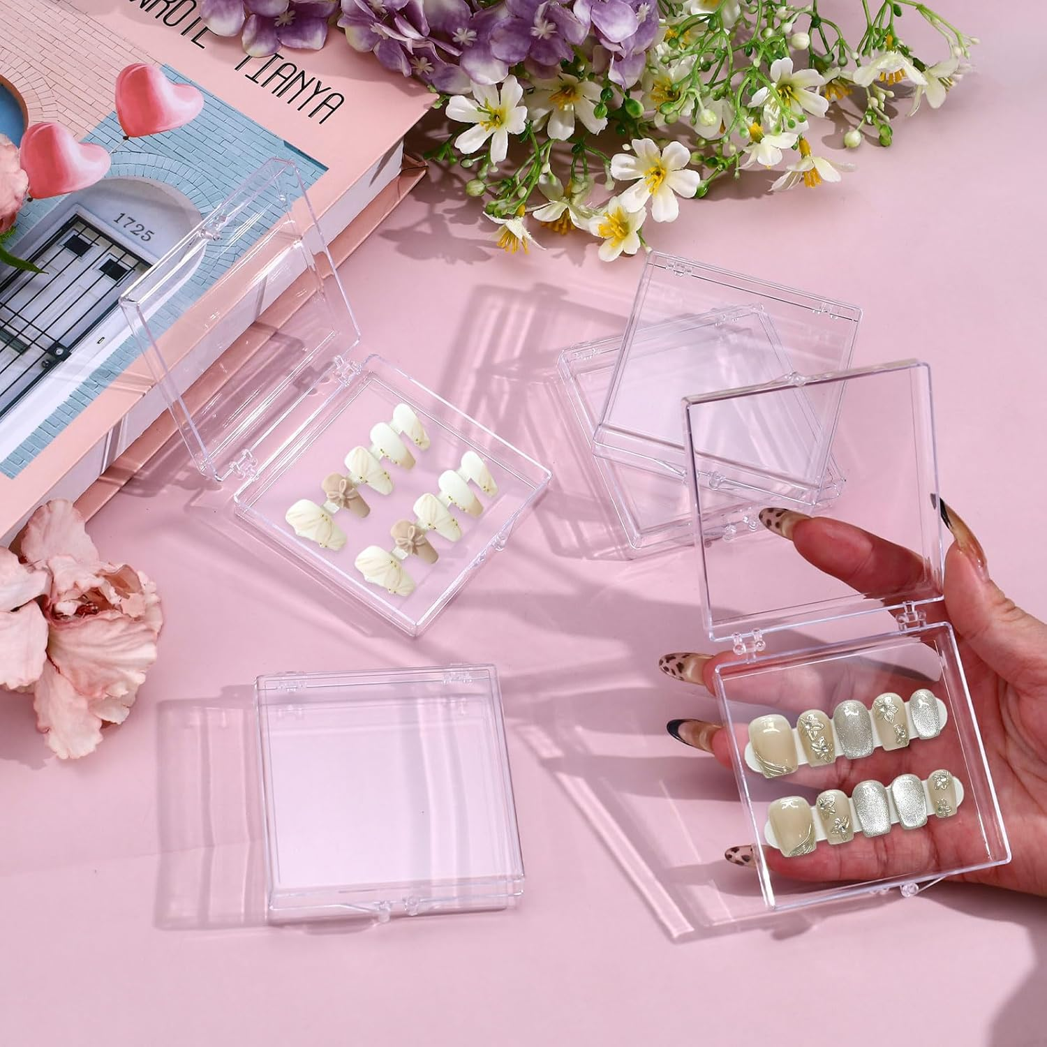 Koceci 8 Pack Press on Nail Organizer, Nail Packaging for Press Ons, Clear Plastic Fake Nail Holder Organizer Acrylic Nail Display Storage Box for Nail Business Art Salon (Transparent)