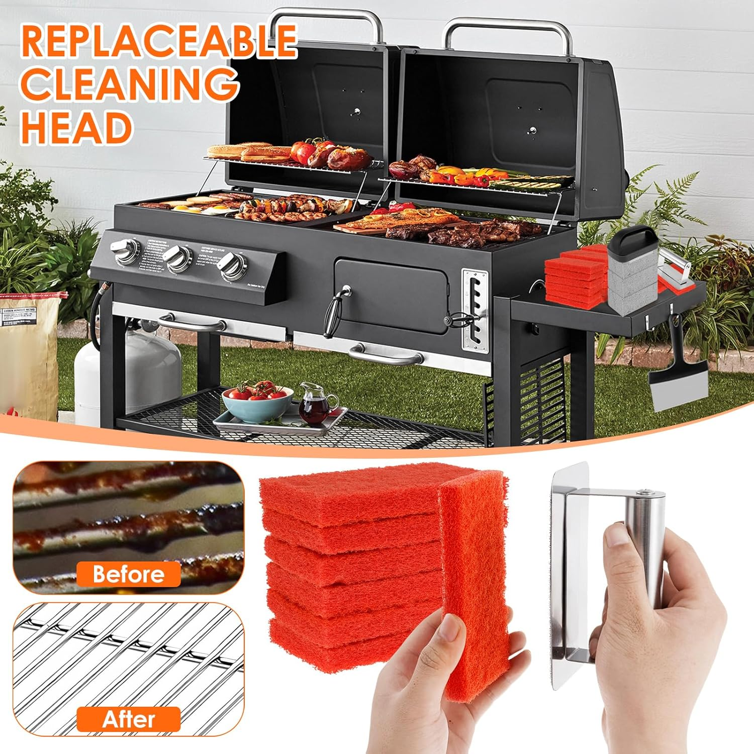 26Pcs Griddle Cleaning Kit Practical Flat Top Grill Cleaner Kit with Handle Scouring Pads Griddle Scraper and Pumice Stone Multifunctional Cleaning Kit Grill Cleaner Kit for BBQ Greasy image number 5