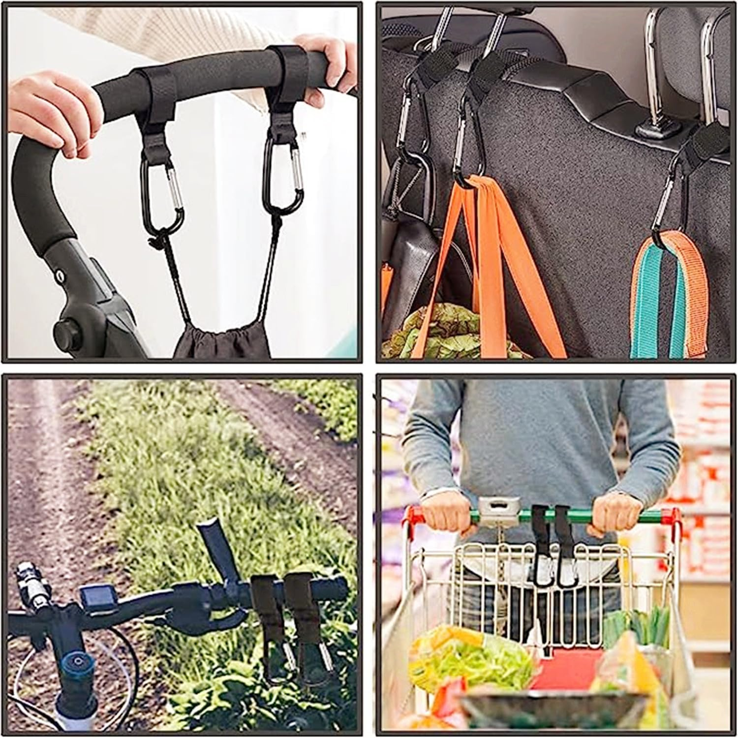 4 PCS Buggy Clips Hooks Baby Bag Clips,Pushchair Hooks,Pram Clips Adjustable Stroller Hooks for Hanging Baby Diaper Bags Change Bag, Multipurpose Hooks for Backpack, Shopping Bags, Purse (Black) image number 4