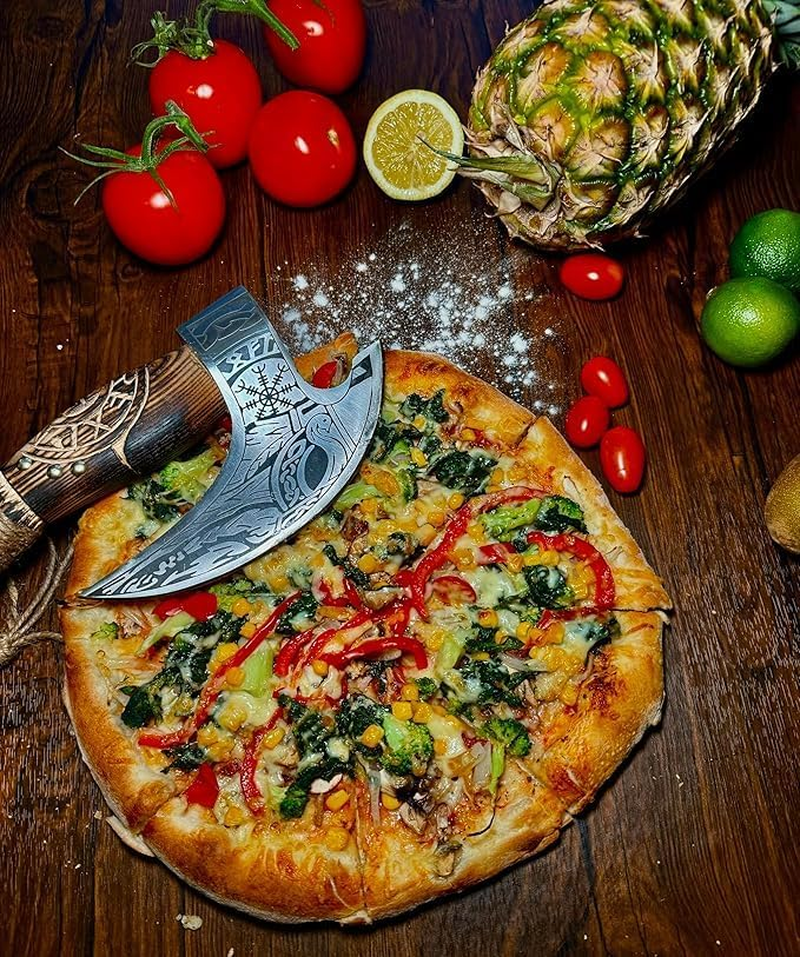 Viking Pizza Axe with Sheath, Viking Butcher Axe, Viking Pizza Cutter Axe - Olive Wood Handle & Heavy Duty Viking Axe Head - Perfect for Cutting Pizza, Meat, Vegetables (PC-29) image number 5
