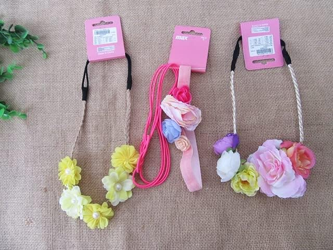 6Pcs Various Flowral Forehead Elastic Head Band Assorted image number 1